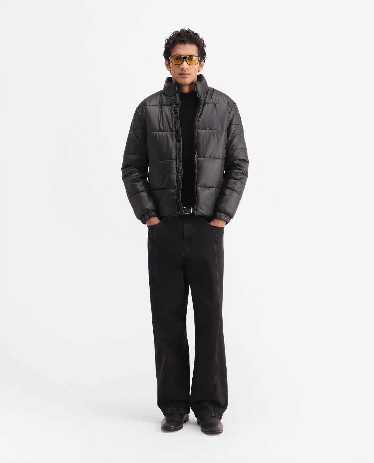 Rare Rabbit Men's Dest Black Polyester High Neck Regular Plain Jacket