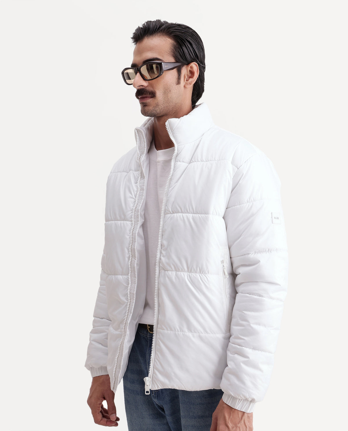 Rare Rabbit Men's Dest White Polyester High Neck Regular Plain Jacket - image 6