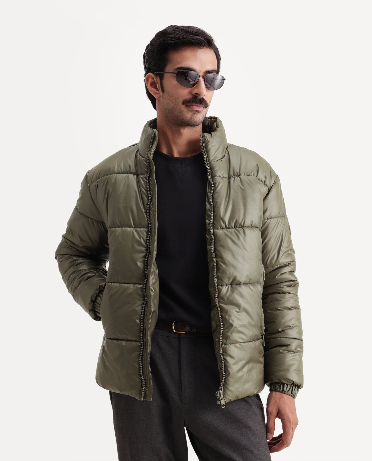 Rare Rabbit Men's Dest Olive Polyester High Neck Regular Plain Jacket - image 1