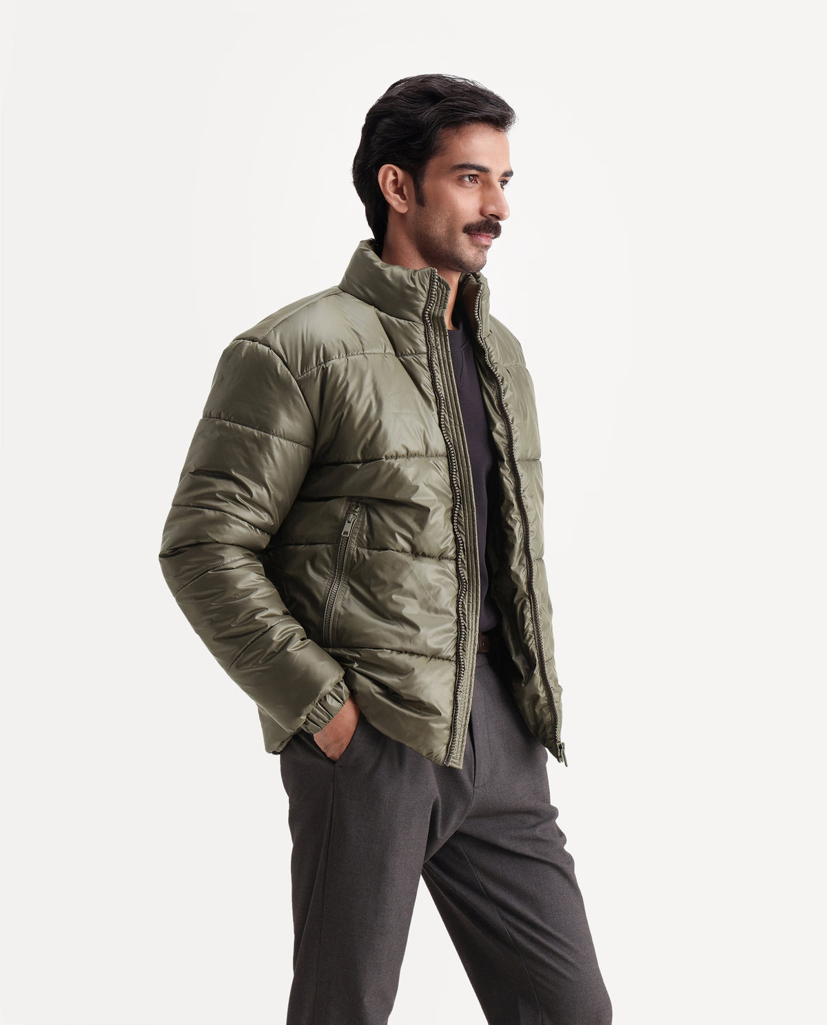 Rare Rabbit Men's Dest Olive Polyester High Neck Regular Plain Jacket - image 6