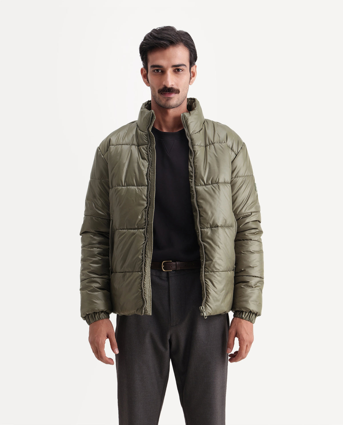 Rare Rabbit Men's Dest Olive Polyester High Neck Regular Plain Jacket - image 5