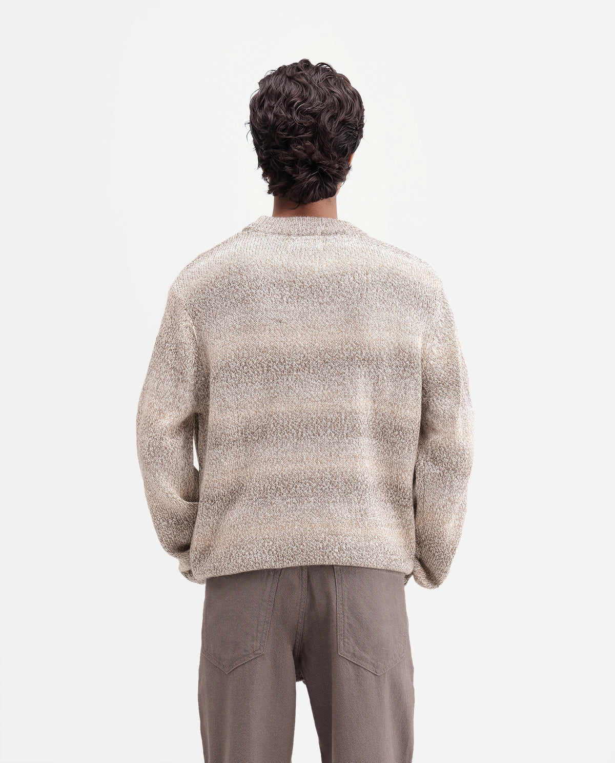 Rare Rabbit Men's Brad Light Brown Nylon Blend Crew Neck Regular Striped Sweater