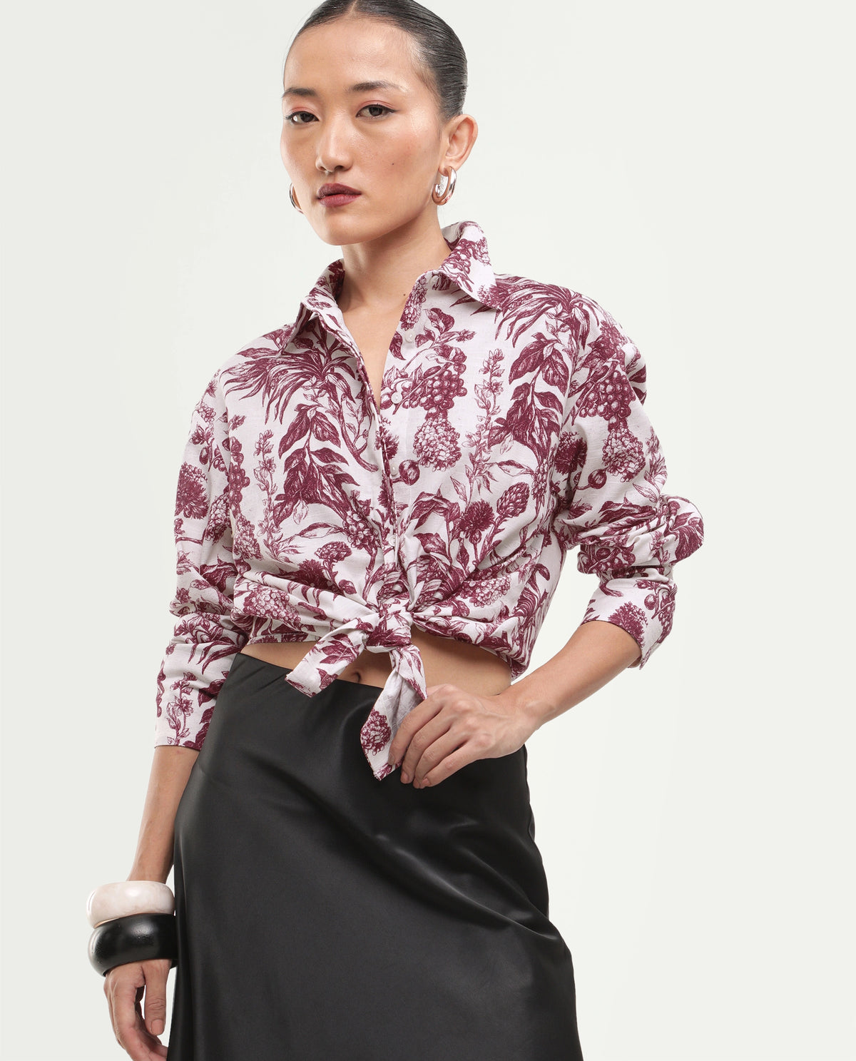 Rareism Women's Fony-T Red Cotton Spread Collar Relaxed Floral Print Shirt