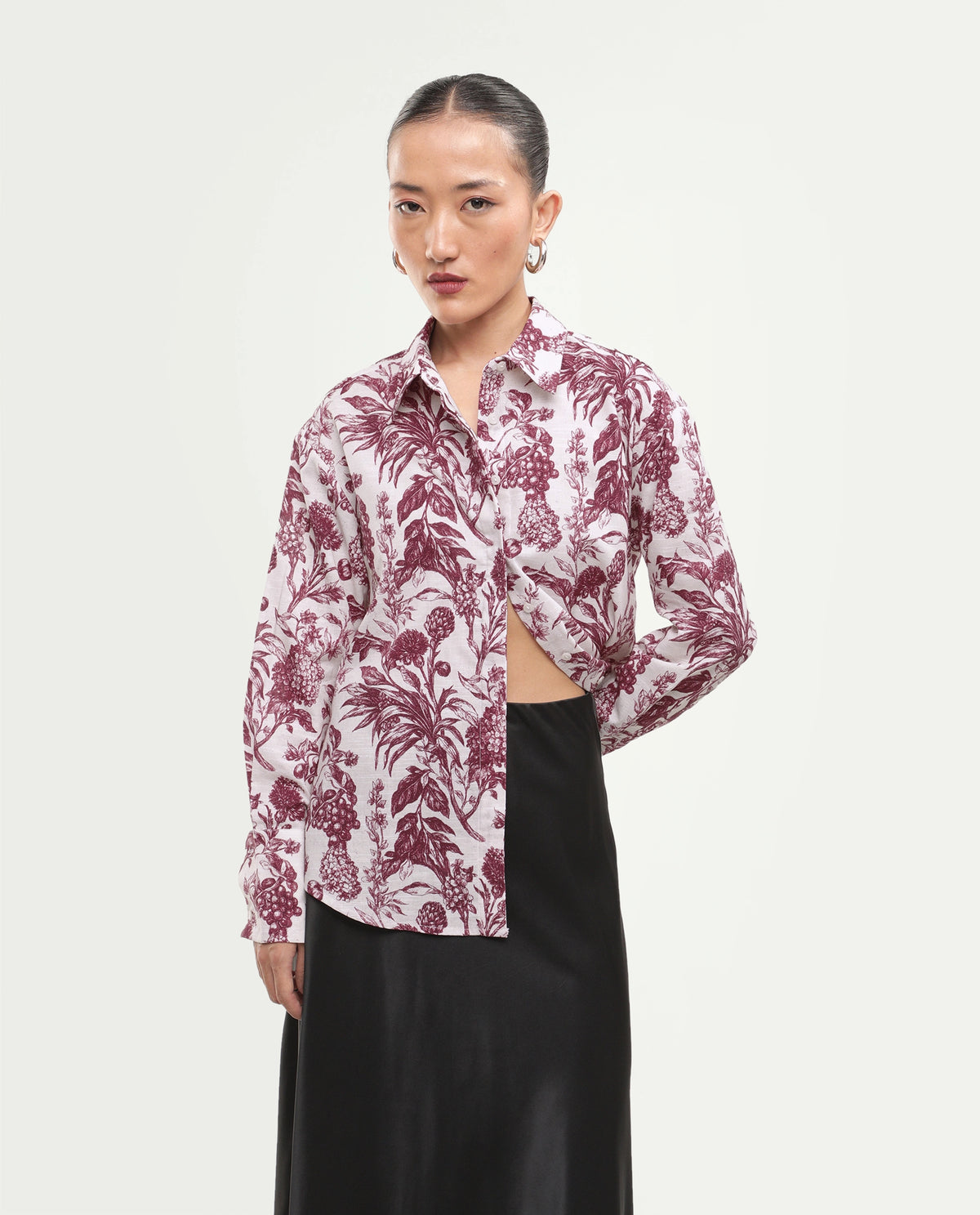 Rareism Women's Fony-T Red Cotton Spread Collar Relaxed Floral Print Shirt