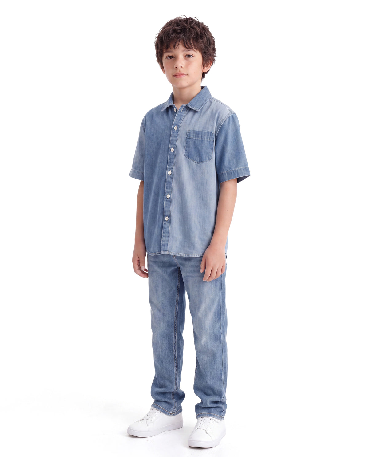 Rare Ones Kids Indi-K-26 Light Blue Cotton Fabric Button And Zip Closure Regular Fit Plain Jeans