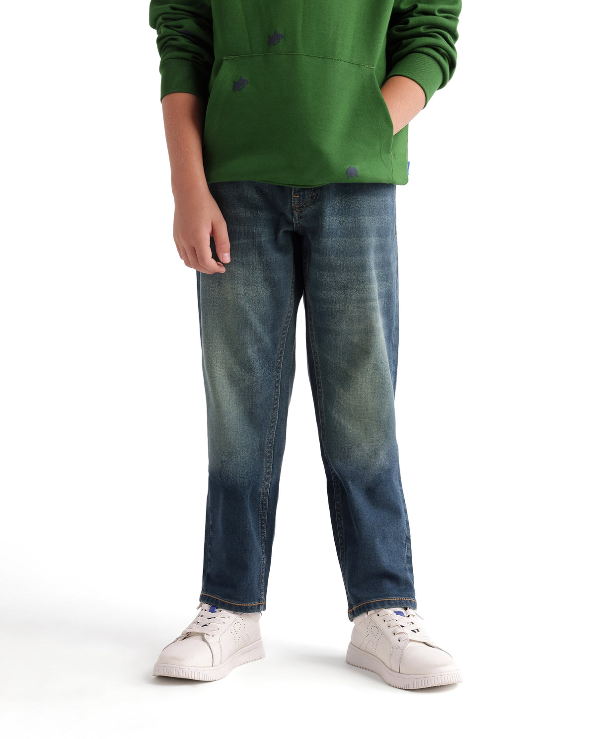 Rare Ones Kids Keller Dark Teal Cotton Blend Fabric Button And Zip Closure Regular Fit Plain Jeans - image 1