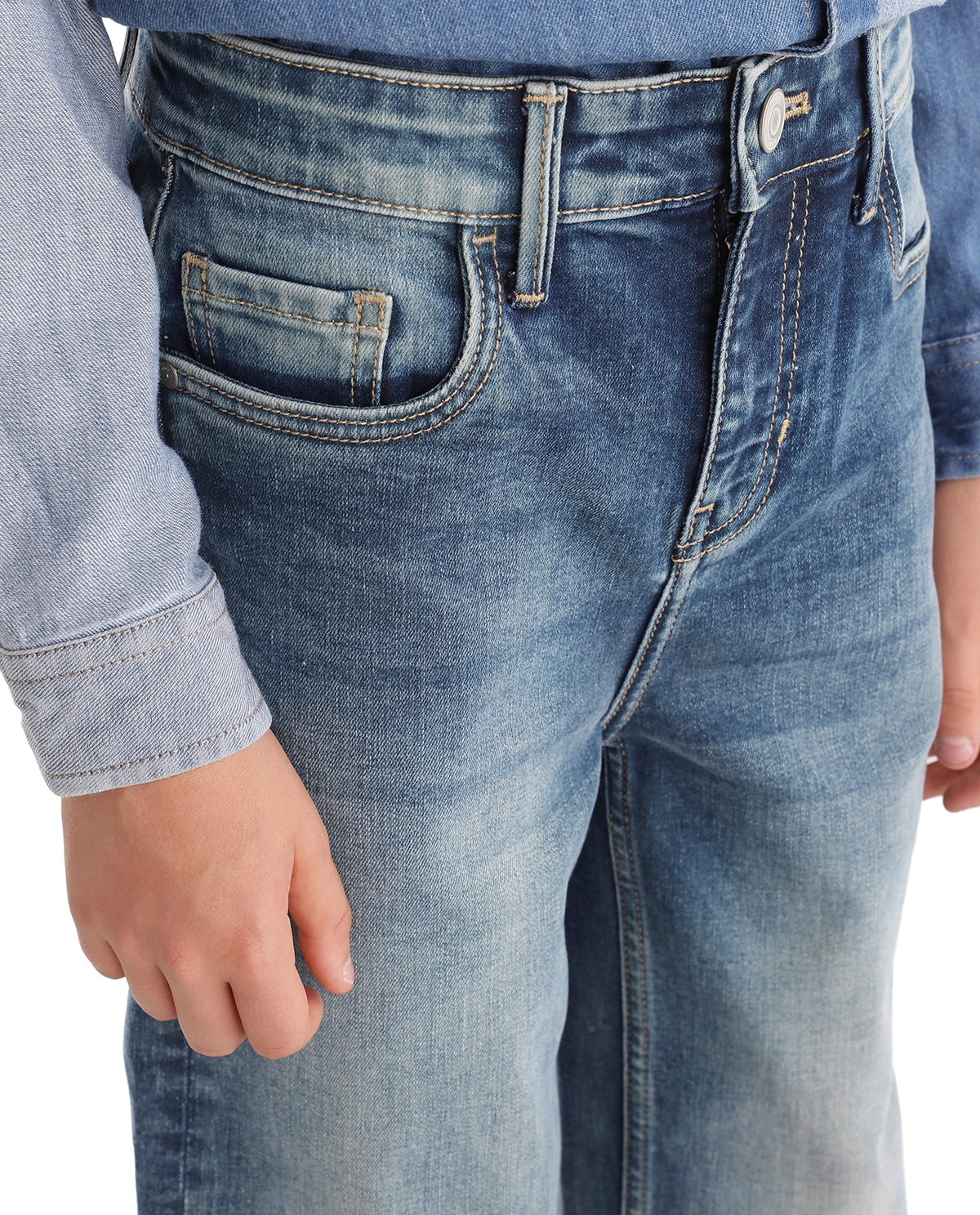 Rare Ones Kids Hector Light Blue Cotton Blend Fabric Button And Zip Closure Relaxed Fit Plain Jeans - image 5
