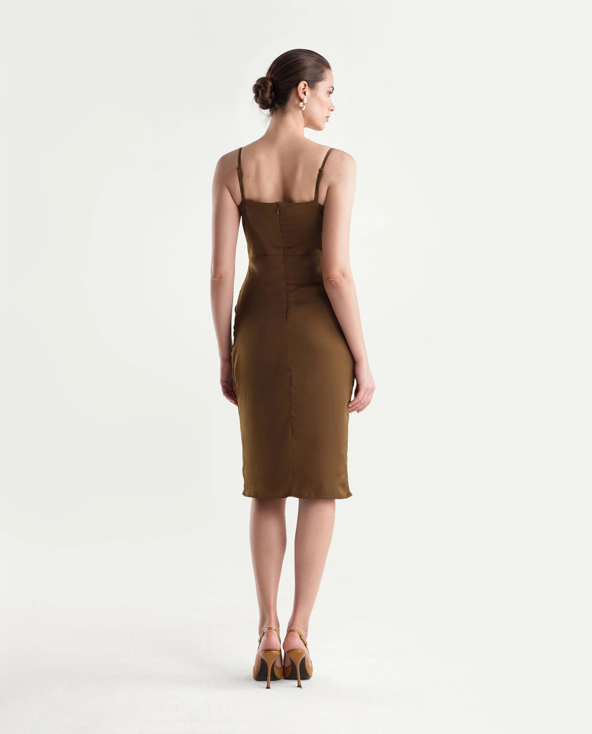 Rareism Women's Riluaw26 Gold Polyester Cowl Neck Bodycon Plain Dress