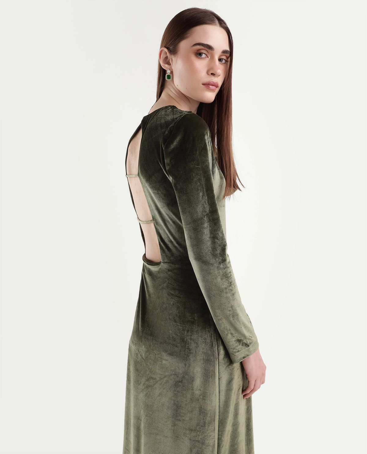Rareism Women's Potonlo Dark Green Polyester Regular Fit Plain Dress - image 6