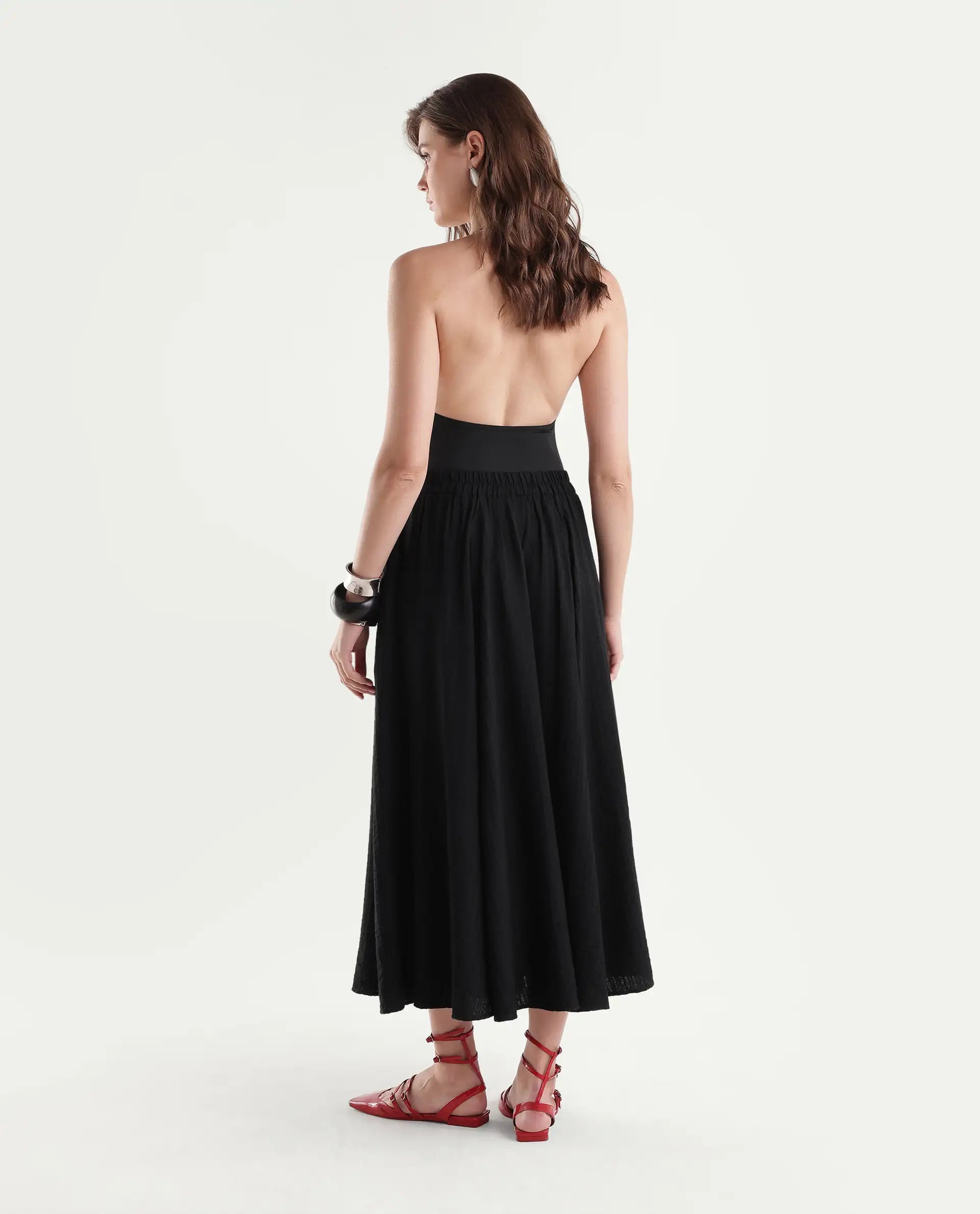 Rareism Women's Quin-B Black Viscose Blend Flared Jacquard Skirt