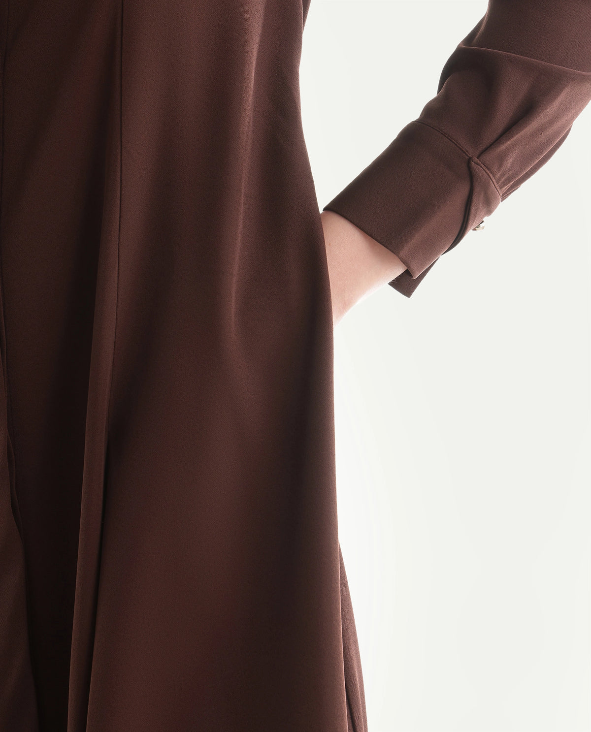 Rareism Women's Qovai Brown Polyester Spread Collar Flared Plain Dress