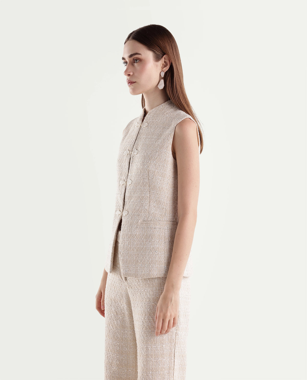 Rareism Women's Toat-T Off White Polyester Blend Mandarin Neck Regular Fit Waist Coat - image 6