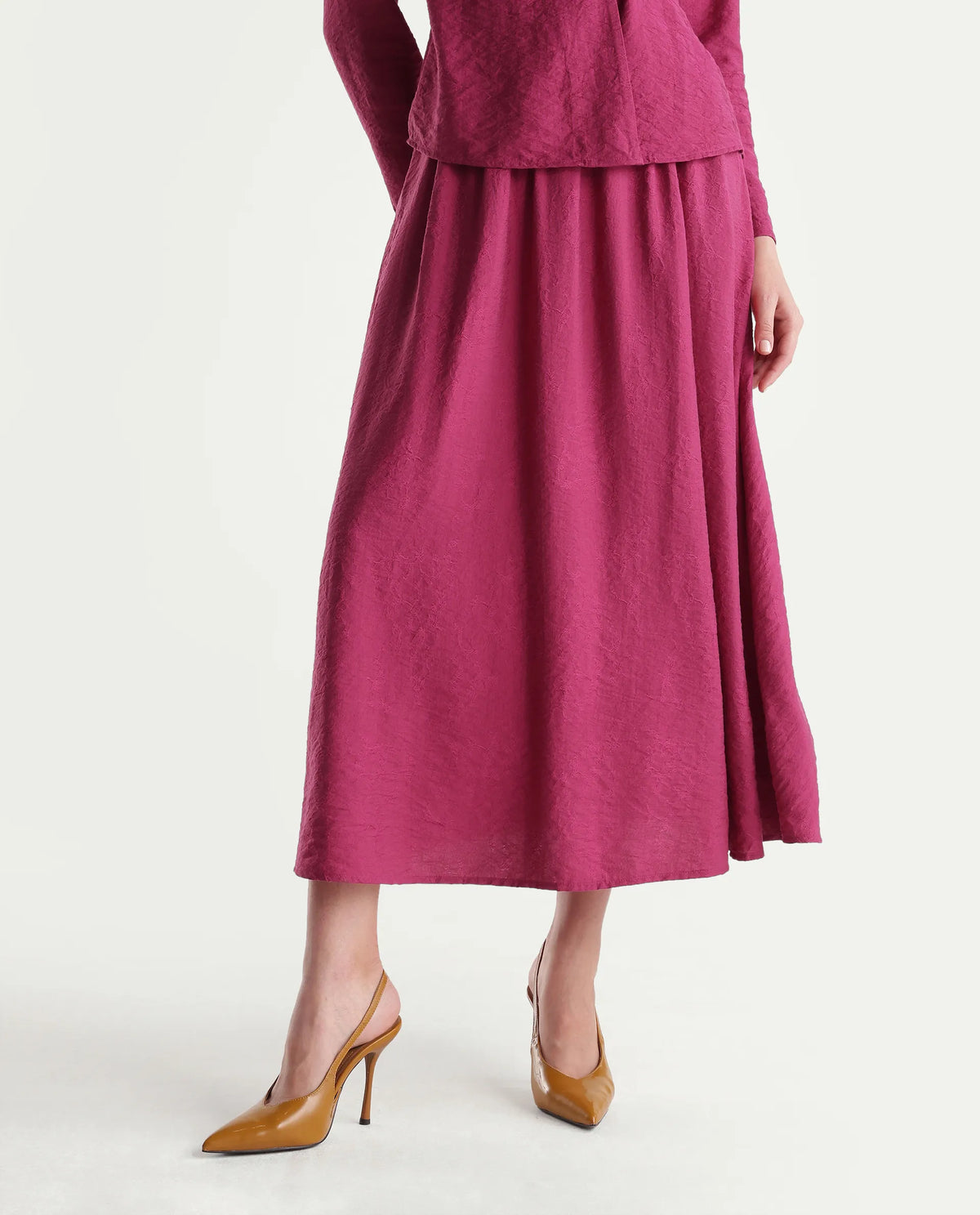 Rareism Women's Willis-B Dark Pink Viscose Blend Flared Plain Skirt