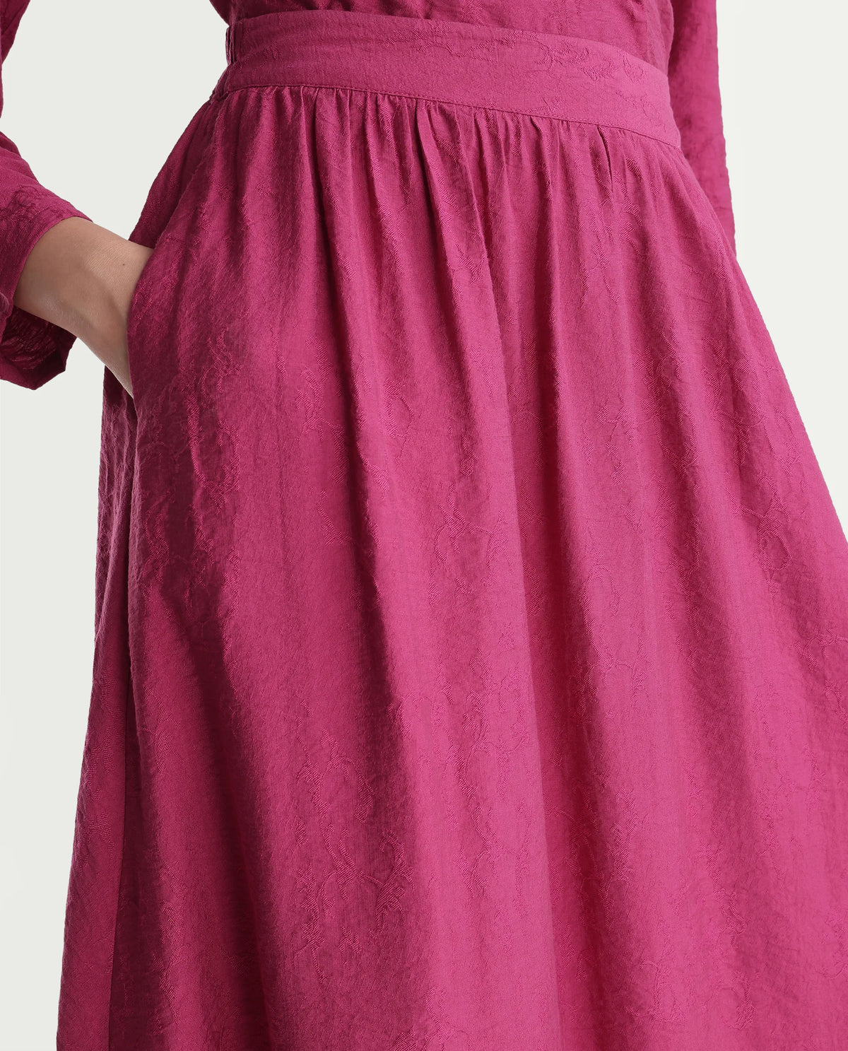 Rareism Women's Willis-B Dark Pink Viscose Blend Flared Plain Skirt