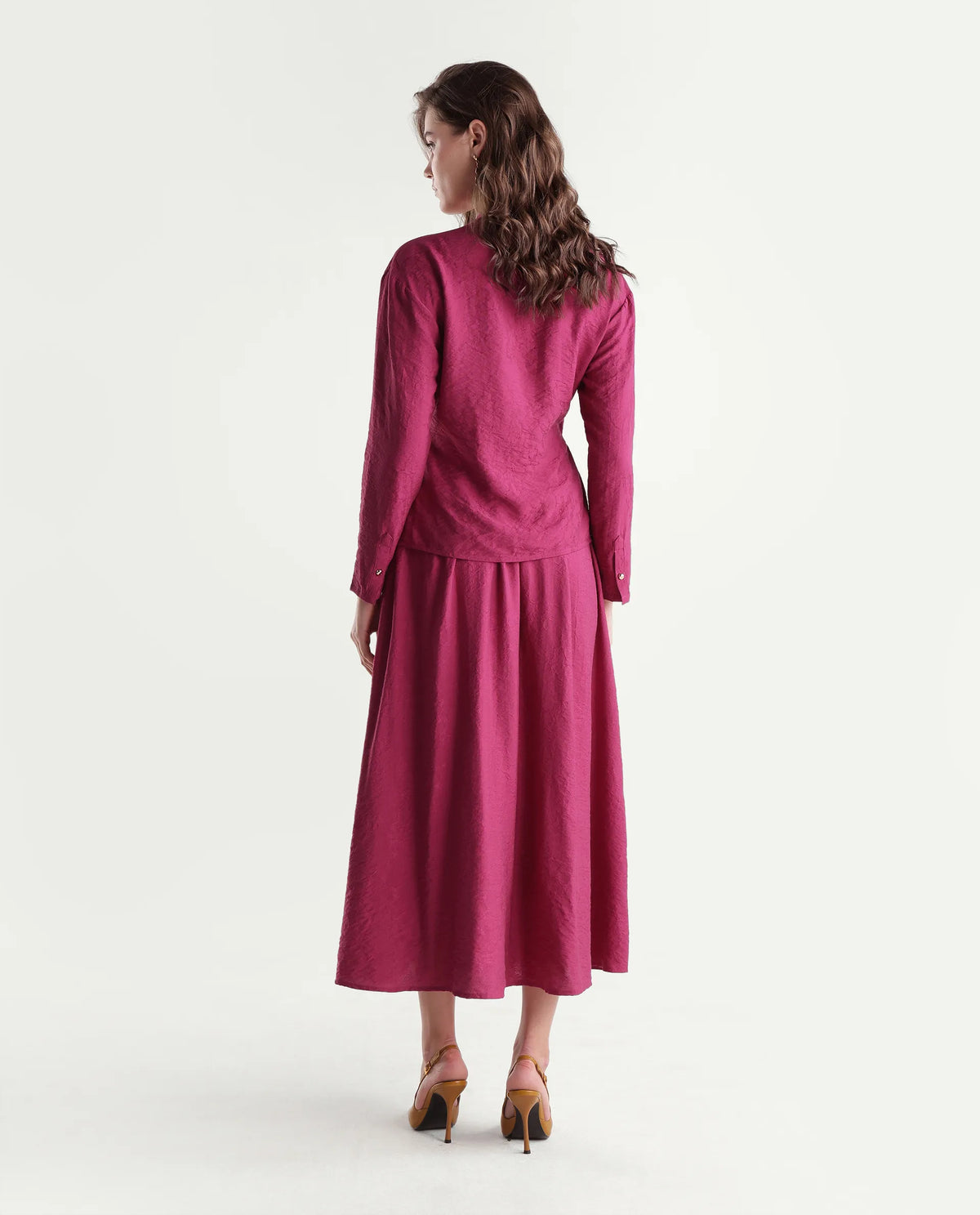 Rareism Women's Willis-B Dark Pink Viscose Blend Flared Plain Skirt