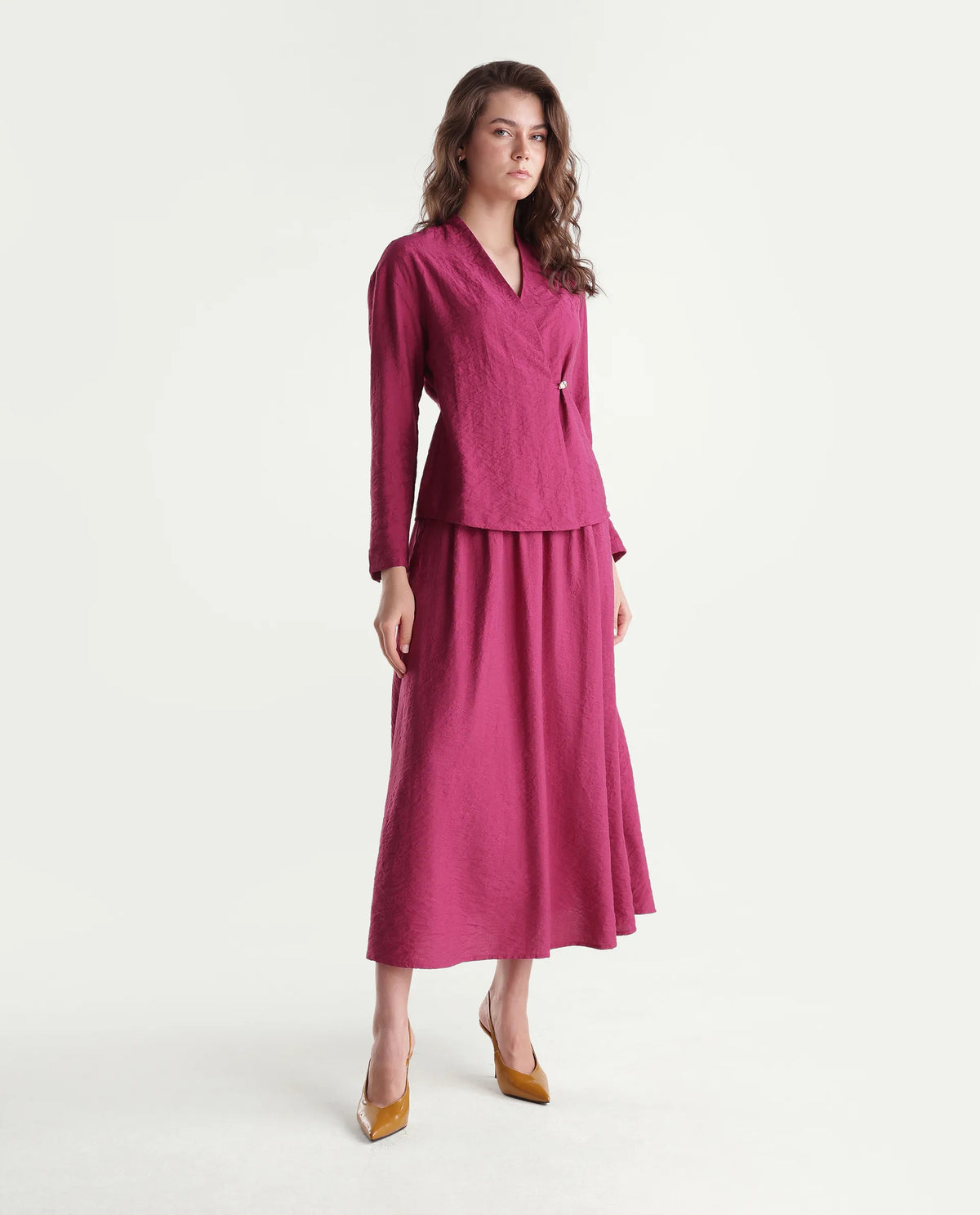 Rareism Women's Willis-B Dark Pink Viscose Blend Flared Plain Skirt