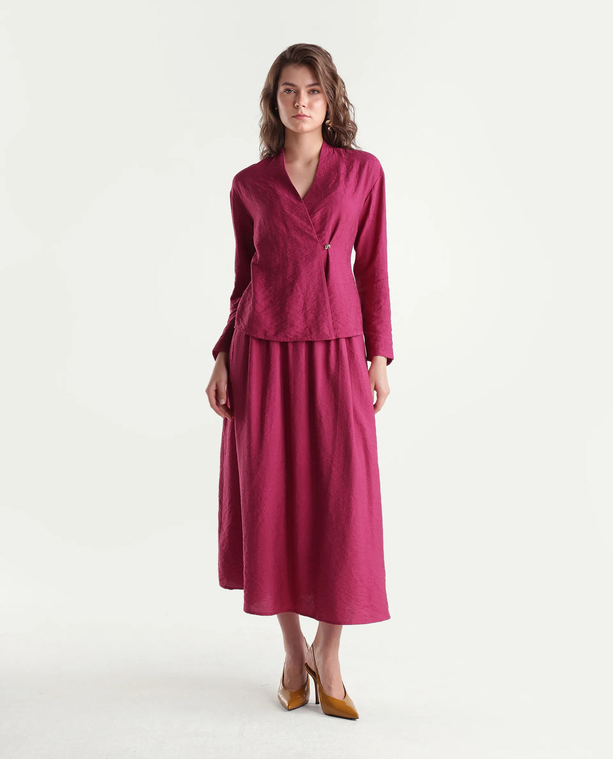 Rareism Women's Willis-B Dark Pink Viscose Blend Flared Plain Skirt