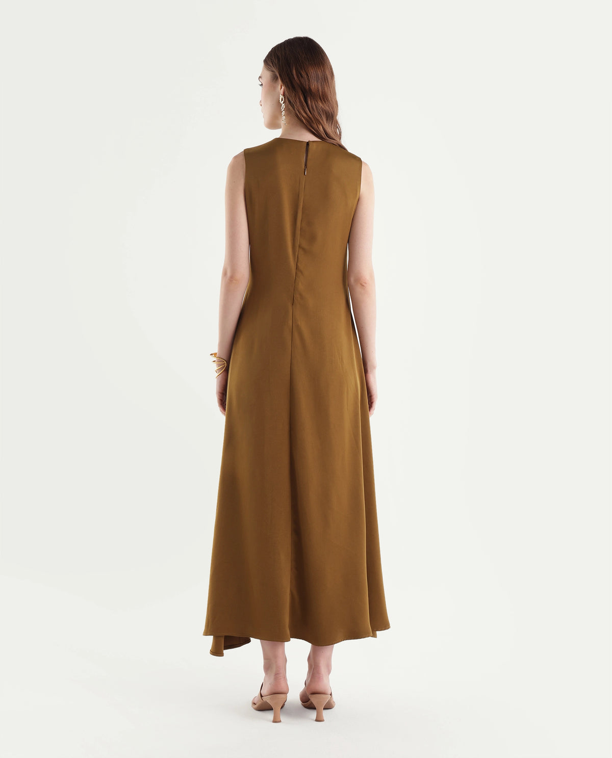 Rareism Women's Xoa Gold Polyester Crew Neck Sheath Plain Dress - image 7