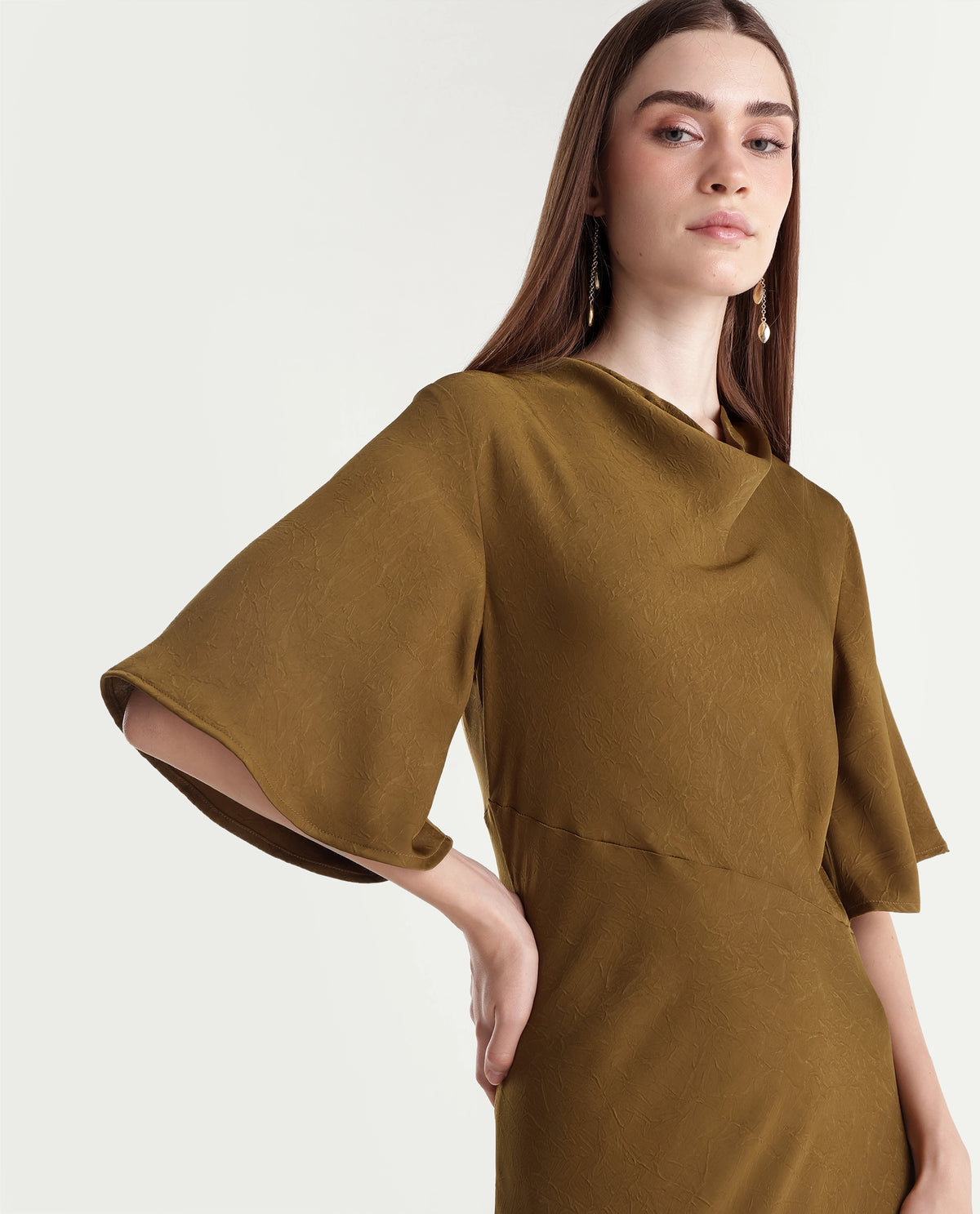 Rareism Women's Guilon Gold Polyester Regular Fit Dress - image 3