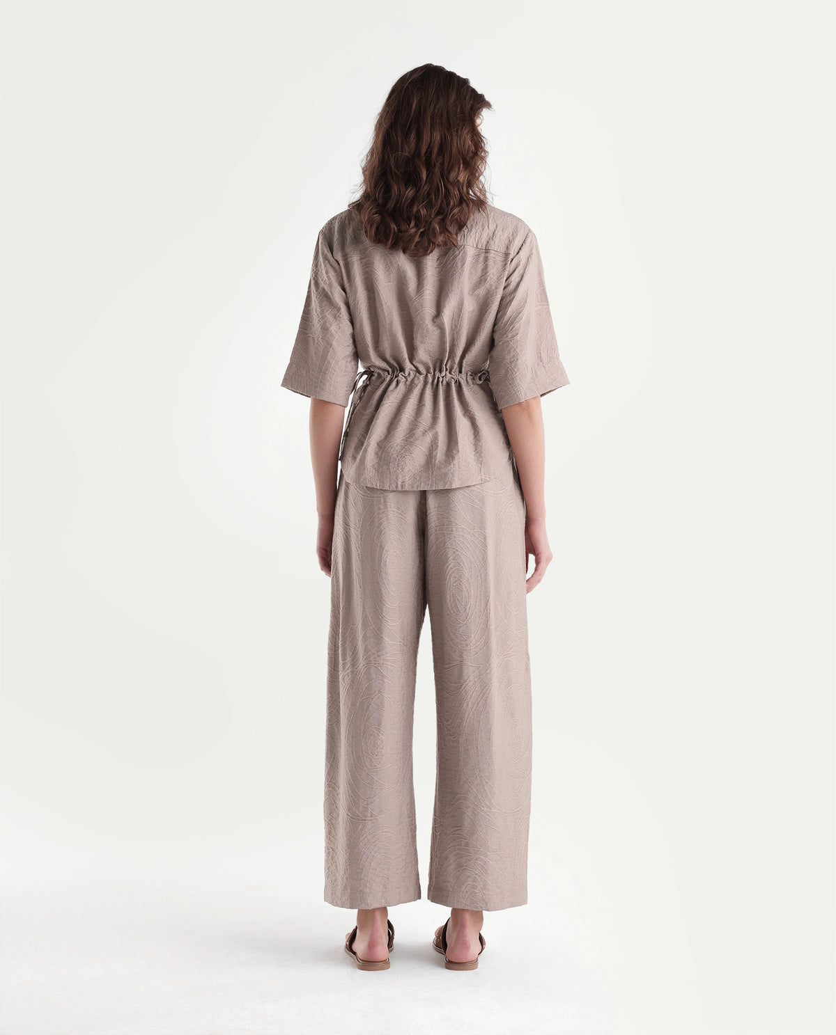 Rareism Women's Dim-B Dusky Beige Viscose Blend Barrel Jacquard Trouser