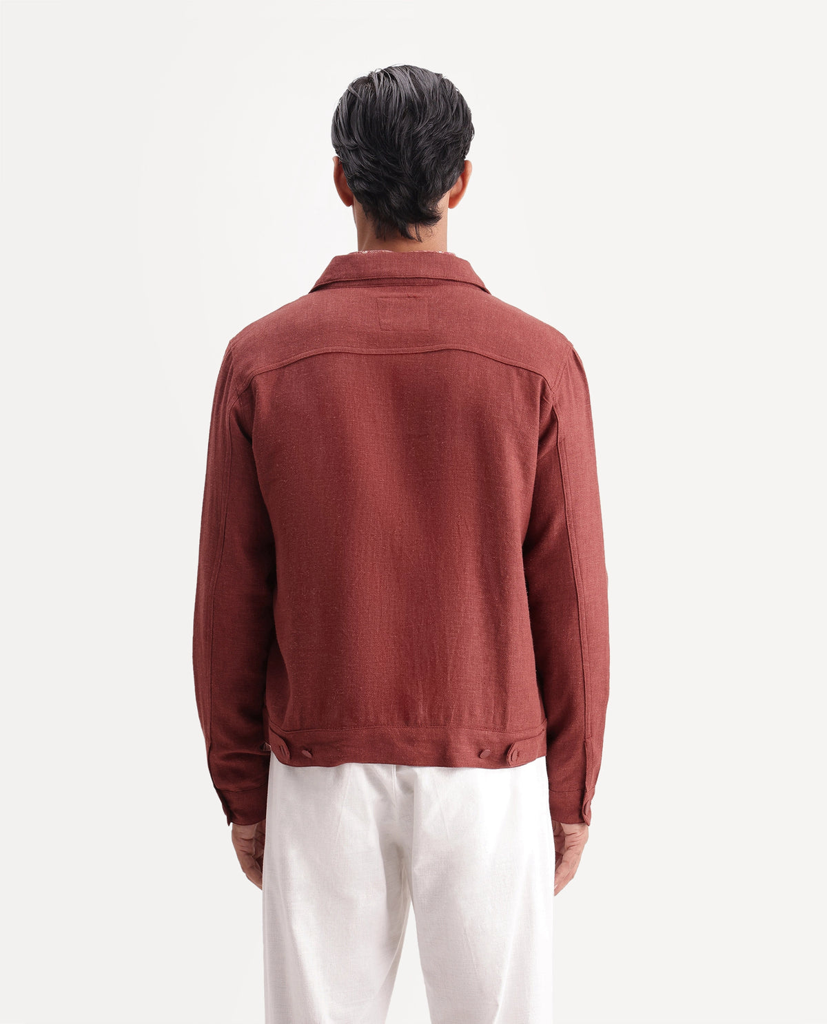 Rare Rabbit Men's Mirk-S Rust Linen Blend Spread Collar Regular Plain Jacket - image 7