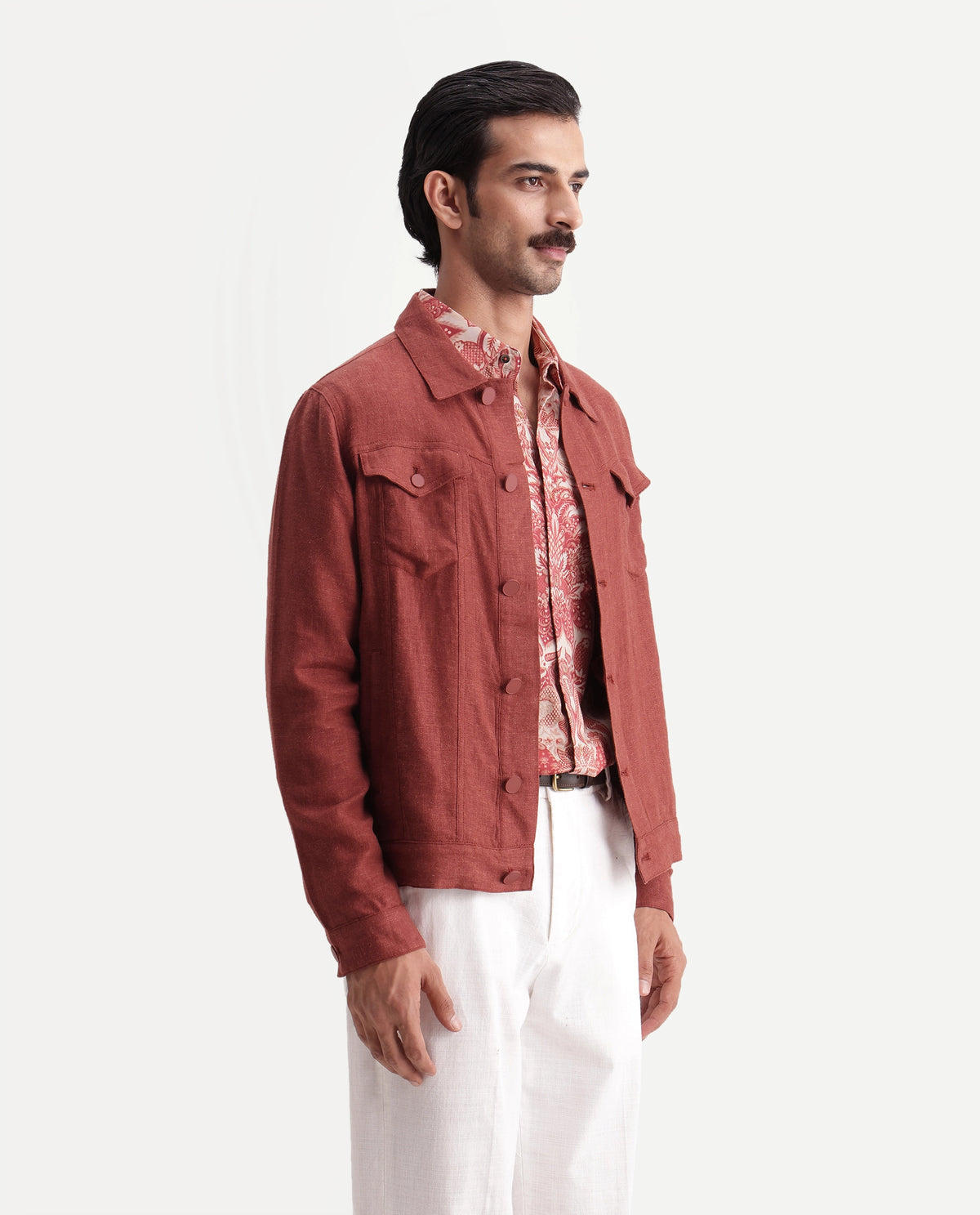 Rare Rabbit Men's Mirk-S Rust Linen Blend Spread Collar Regular Plain Jacket - image 6