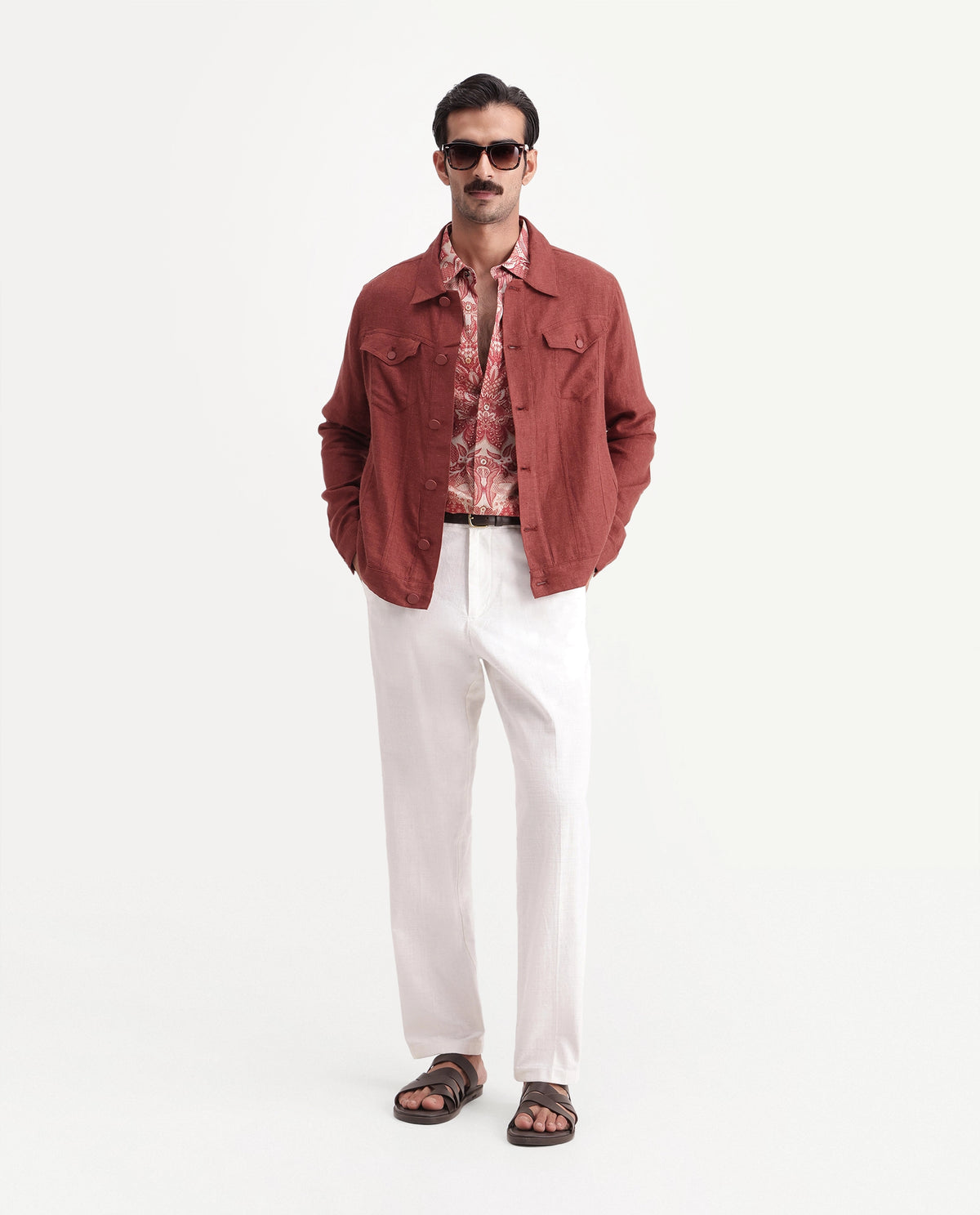 Rare Rabbit Men's Mirk-S Rust Linen Blend Spread Collar Regular Plain Jacket - image 2