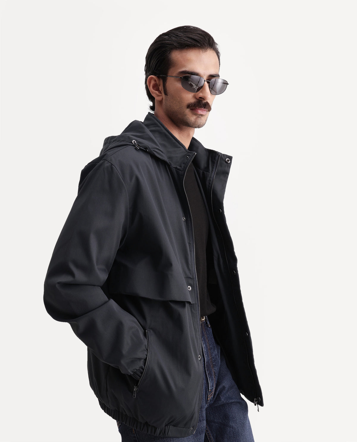 Rare Rabbit Men's Eber Navy Polyester Hooded Regular Plain Jacket - image 1