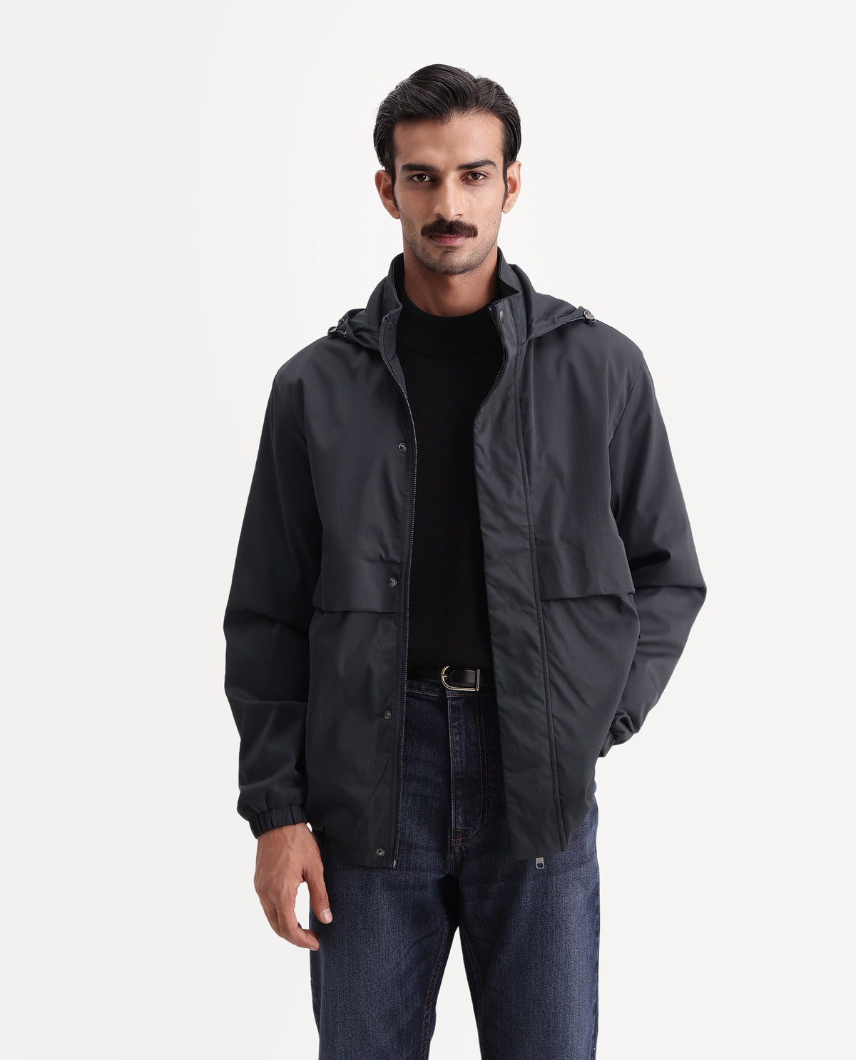 Rare Rabbit Men's Eber Navy Polyester Hooded Regular Plain Jacket - image 4