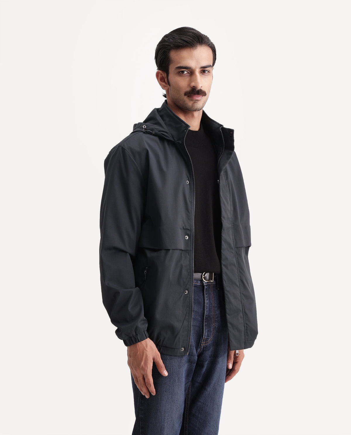 Rare Rabbit Men's Eber Navy Polyester Hooded Regular Plain Jacket - image 5