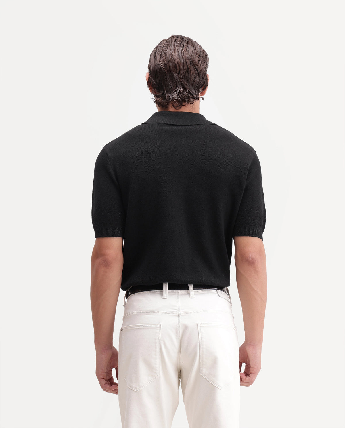 Rare Rabbit Mens Vann Black Cotton Blend Spread Collar Regular Plain Polo