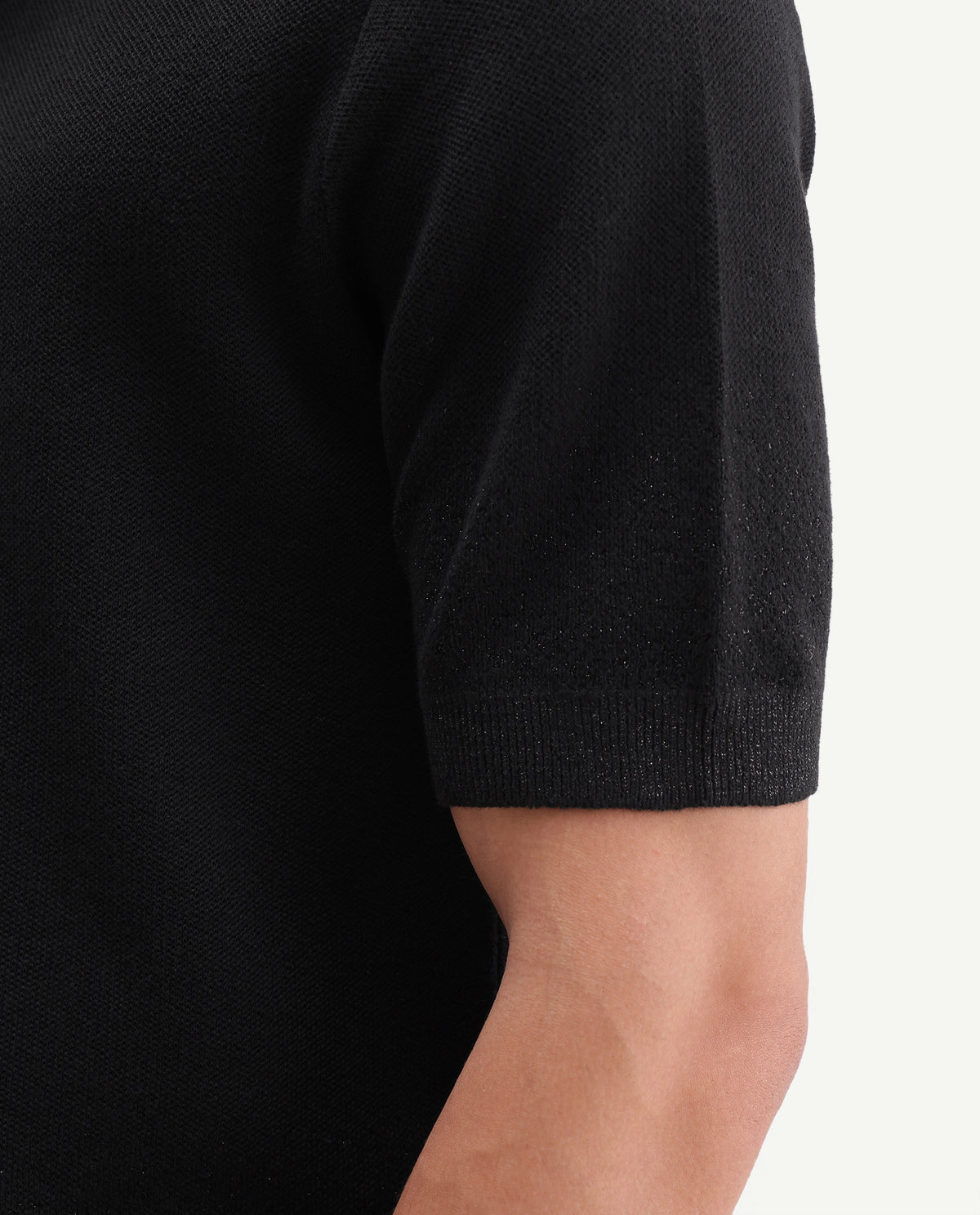 Rare Rabbit Mens Vann Black Cotton Blend Spread Collar Regular Plain Polo