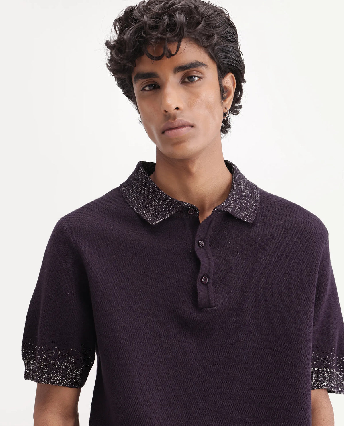 Rare Rabbit Mens Vann Dark Purple Cotton Blend Spread Collar Regular Plain Polo