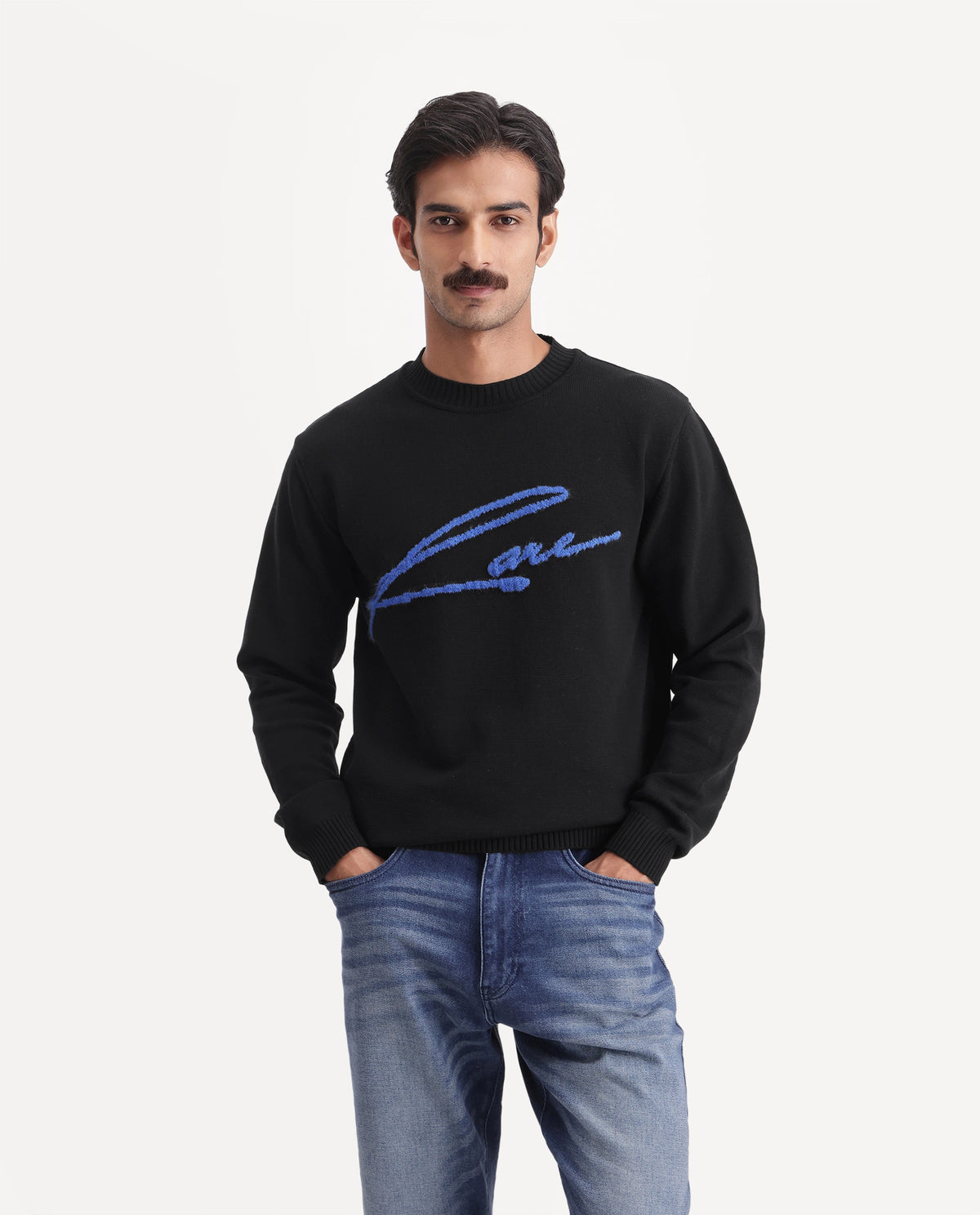Rare Rabbit Men's Praxi Black Nylon Crew Neck Regular Fit Graphic Print Sweater - image 3