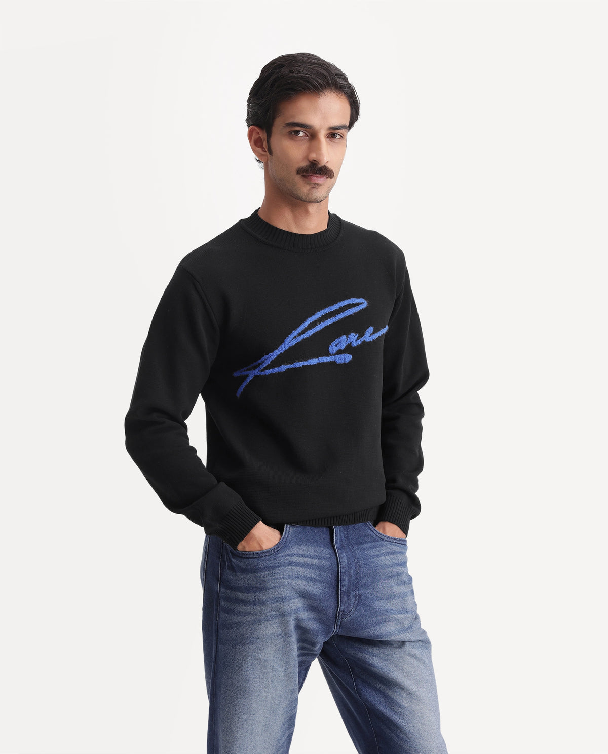Rare Rabbit Men's Praxi Black Nylon Crew Neck Regular Fit Graphic Print Sweater - image 4