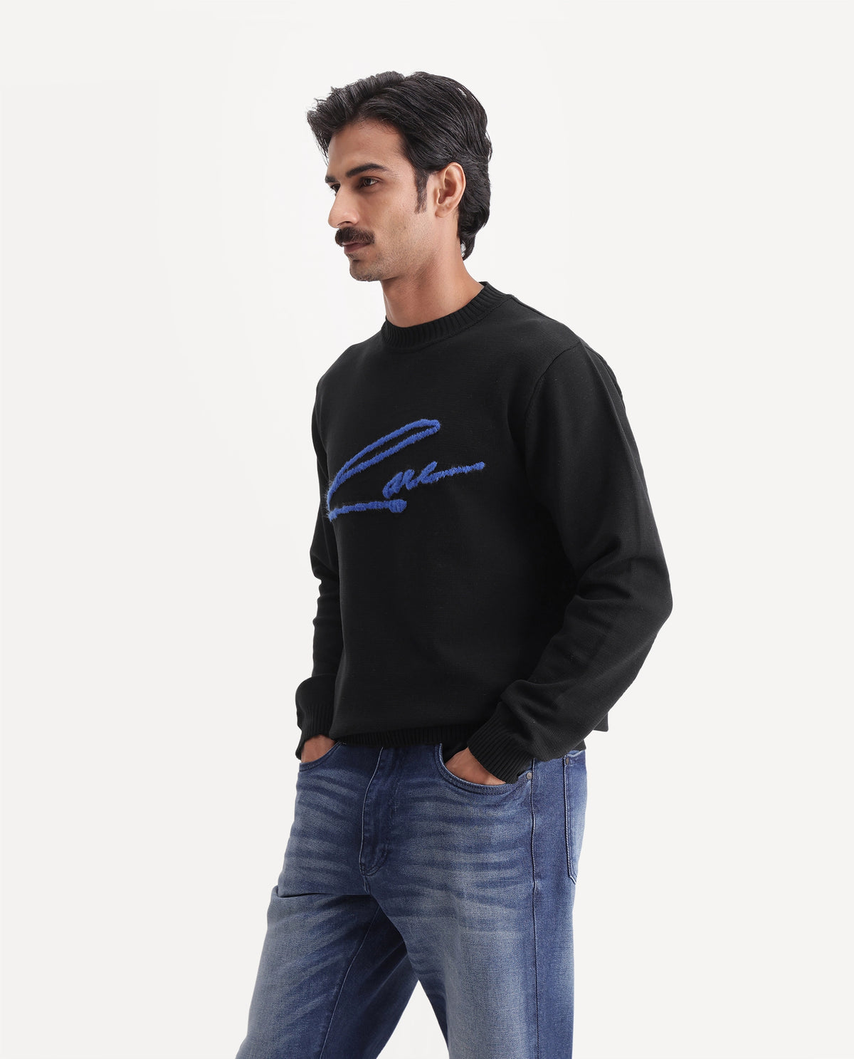 Rare Rabbit Men's Praxi Black Nylon Crew Neck Regular Fit Graphic Print Sweater - image 5