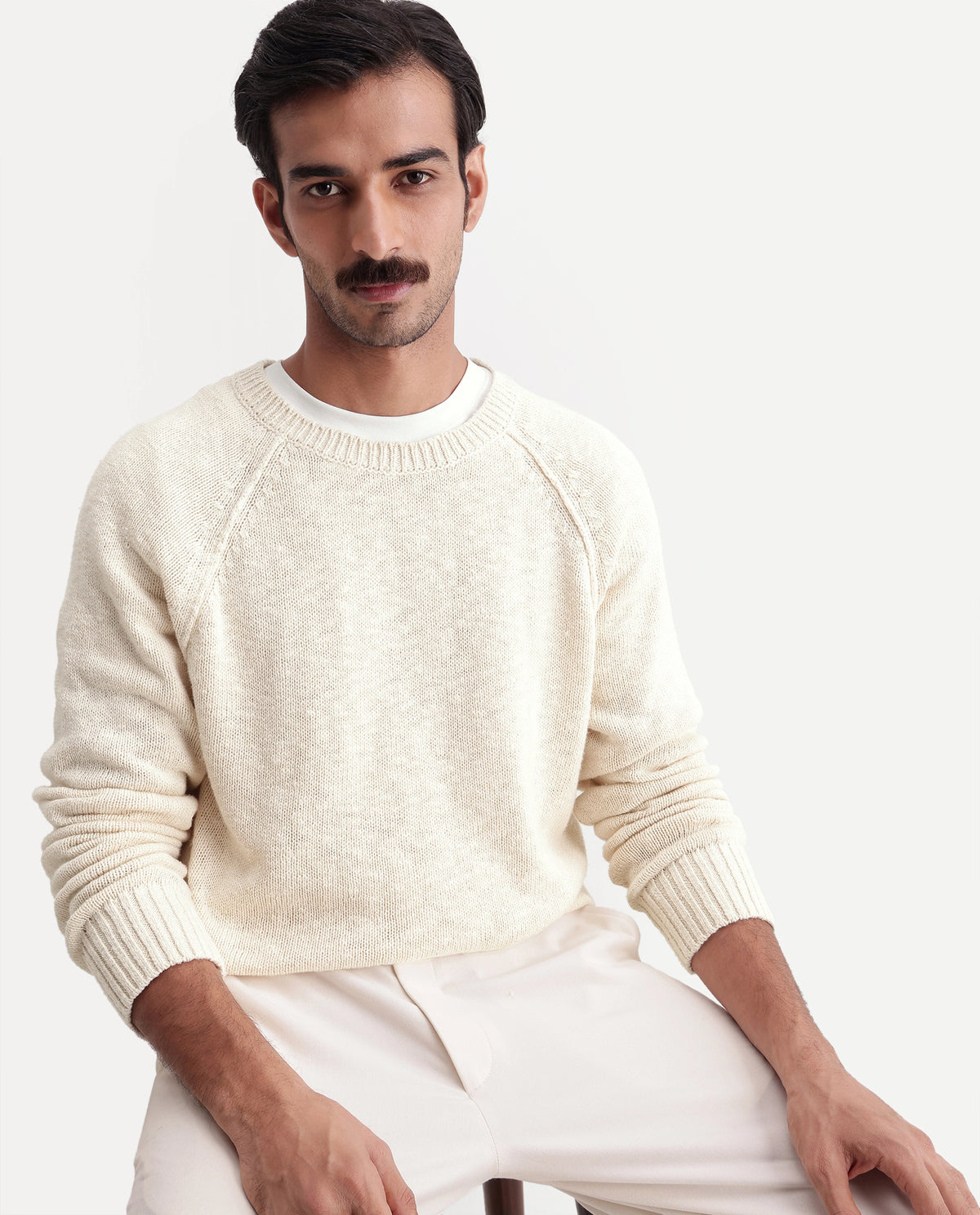 Rare Rabbit Men's Ferb Off White Cotton Crew Neck Regular Fit Textured Sweater - image 1