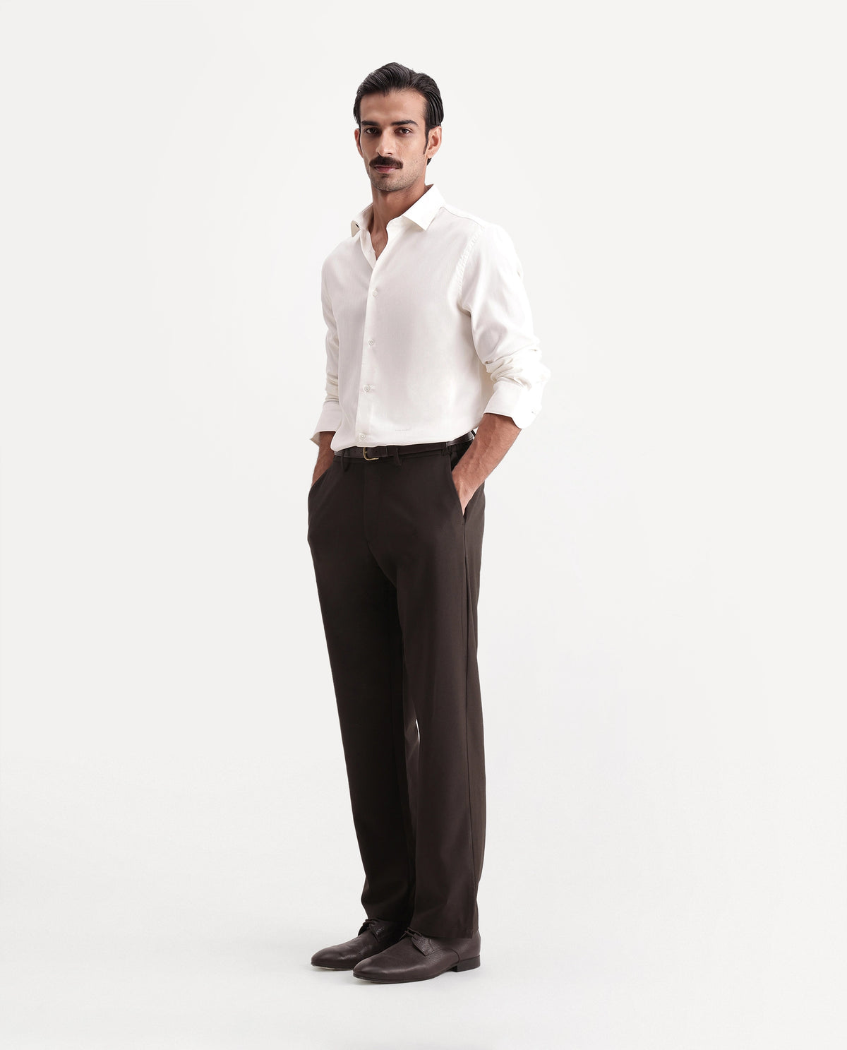 Rare Rabbit Men's Travel-W-Aw26 Dark Brown Polyester Blend Button And Zip Wide Leg Fit Plain Trouser - image 6