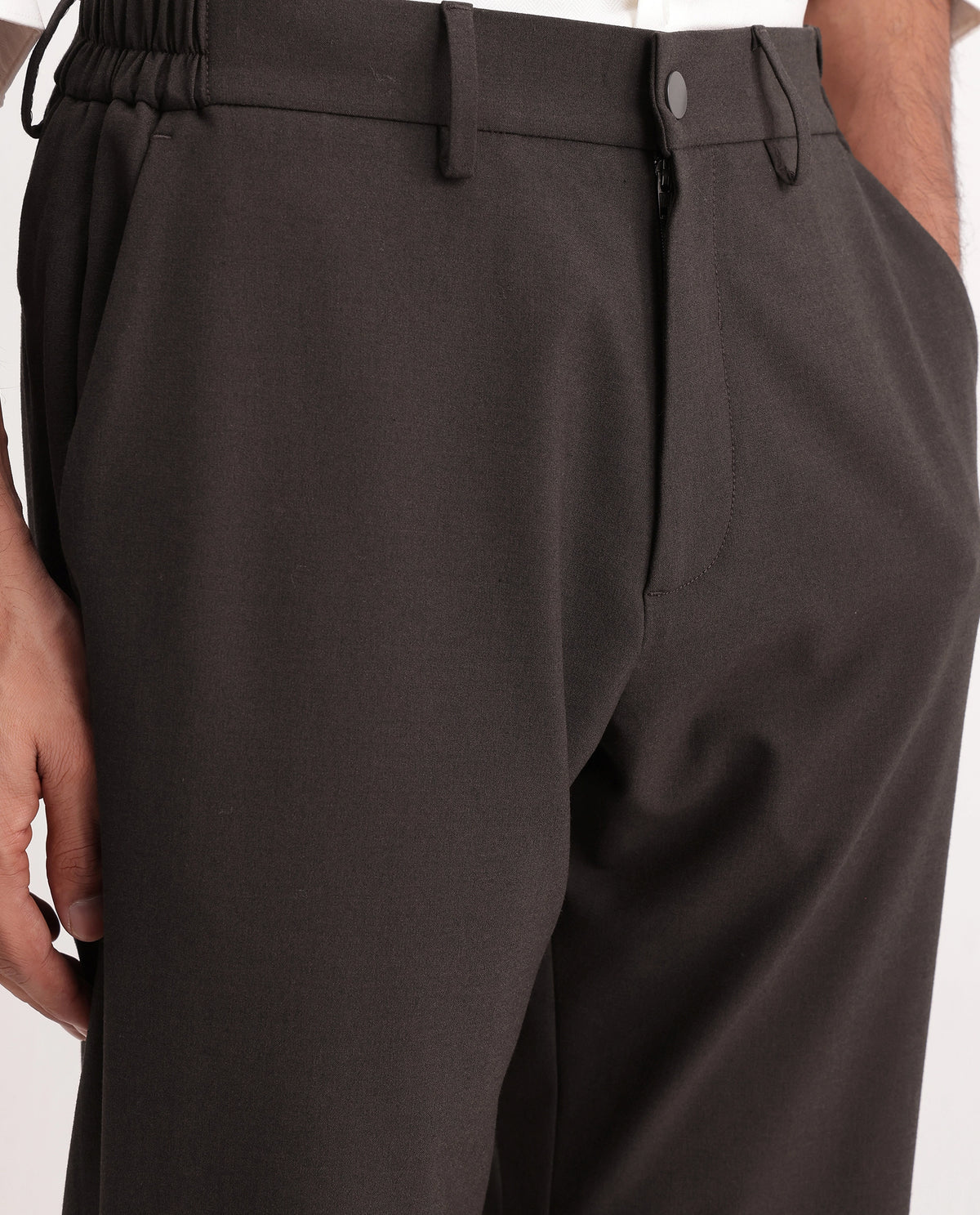 Rare Rabbit Men's Travel-W-Aw26 Dark Brown Polyester Blend Button And Zip Wide Leg Fit Plain Trouser - image 3