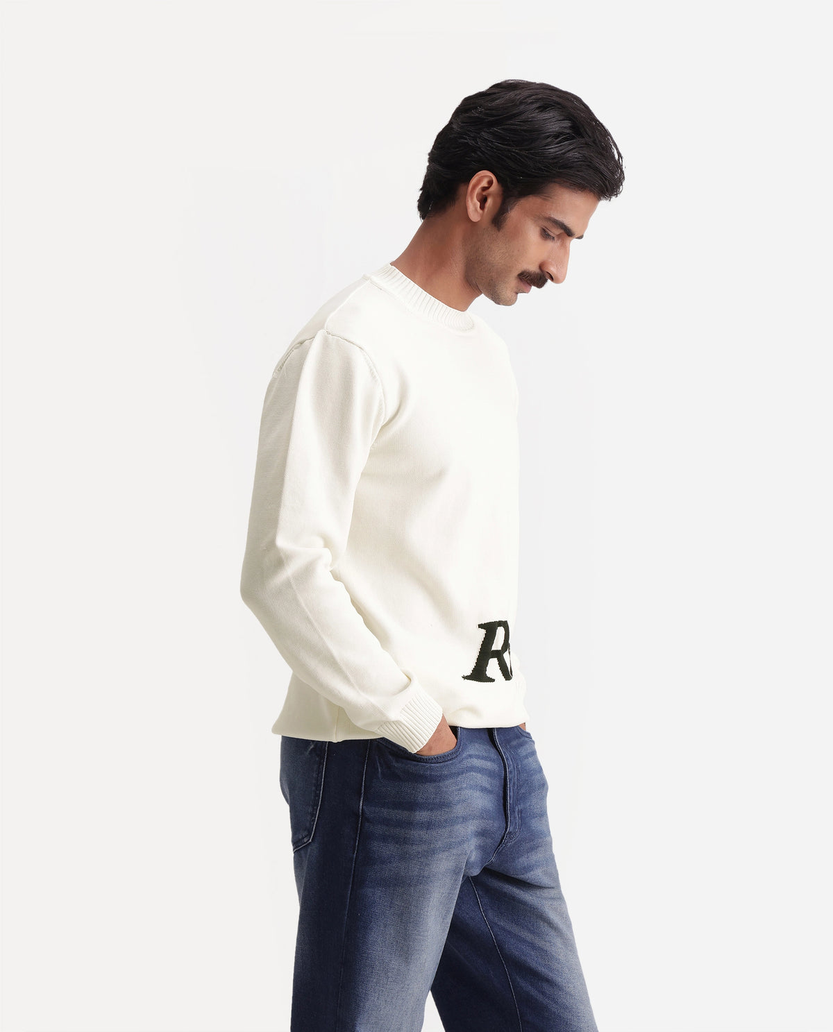 Rare Rabbit Men's Vrilo White Nylon Crew Neck Regular Fit Typography Print Sweater - image 5