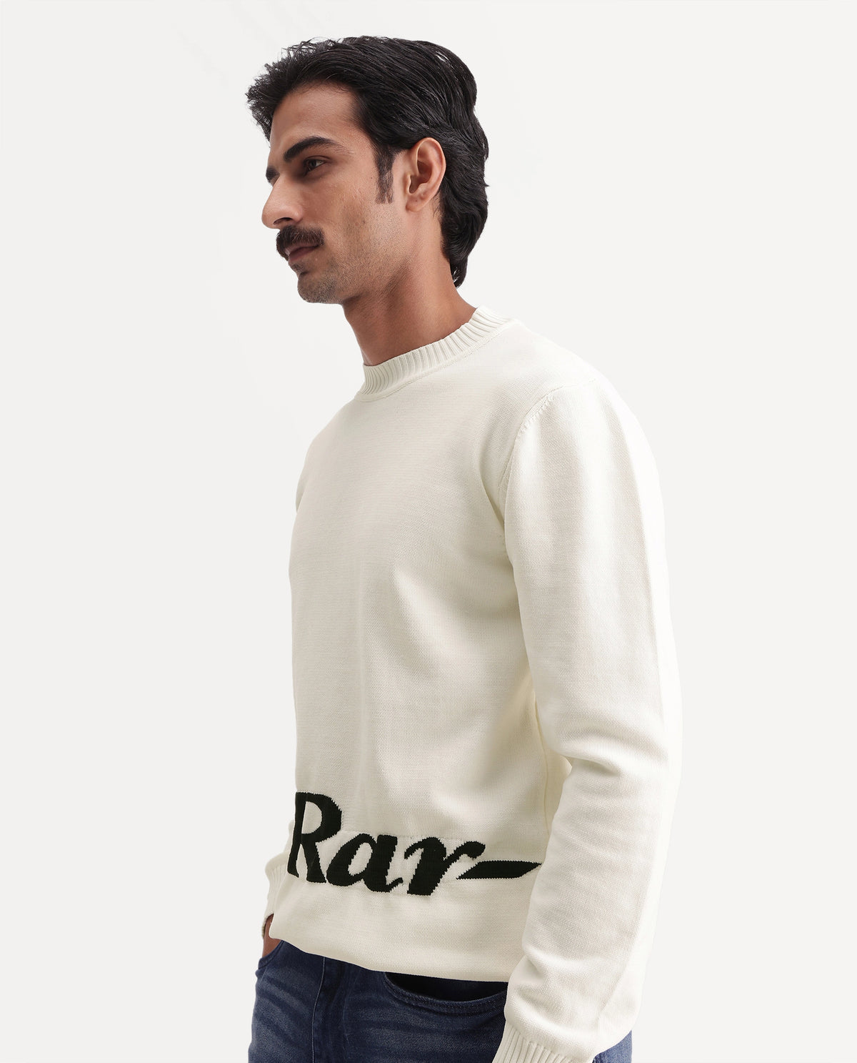Rare Rabbit Men's Vrilo White Nylon Crew Neck Regular Fit Typography Print Sweater - image 6