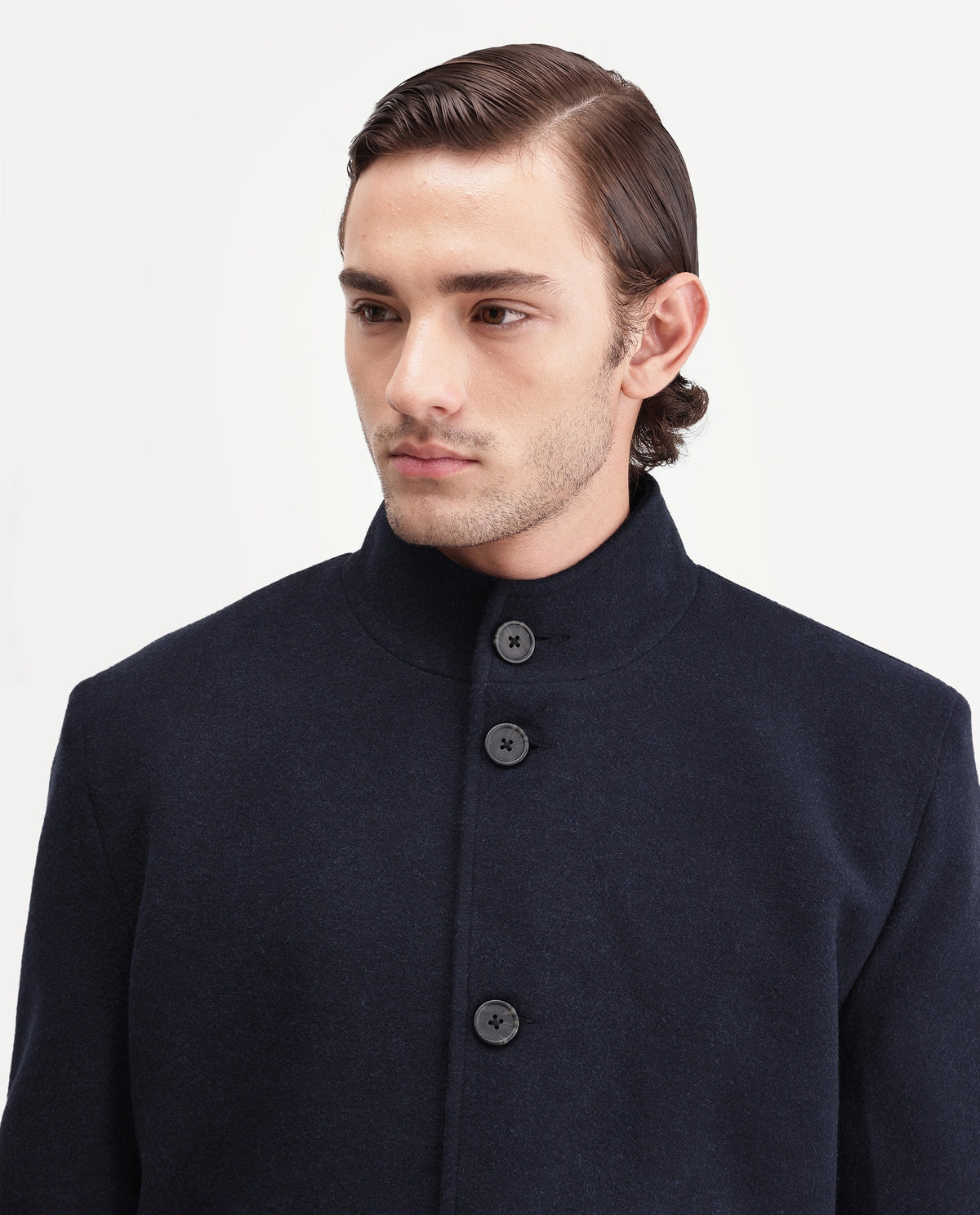 Rare Rabbit Mens Obet Dark Navy Polyester Blend High Neck Regular Plain Jacket