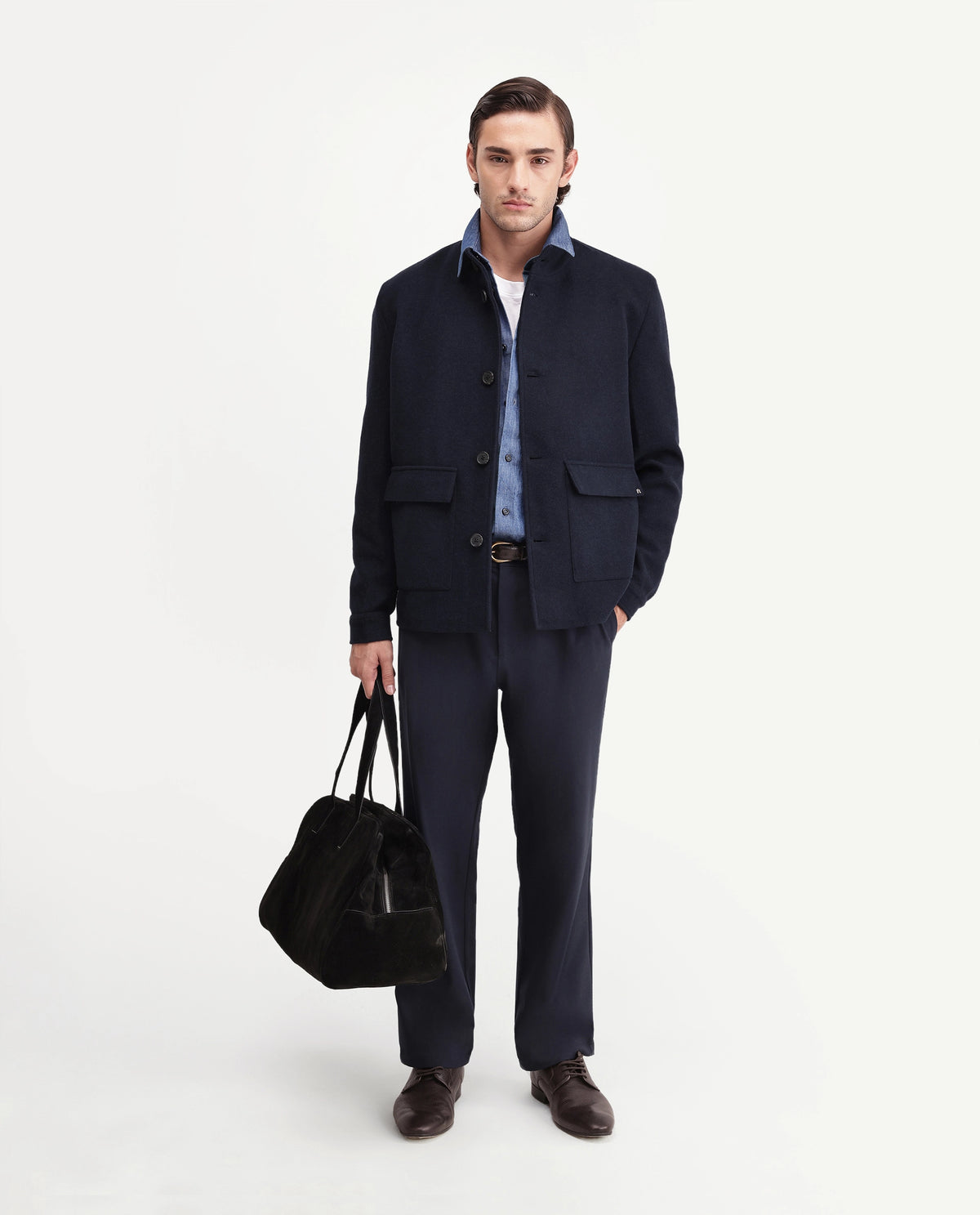 Rare Rabbit Mens Obet Dark Navy Polyester Blend High Neck Regular Plain Jacket