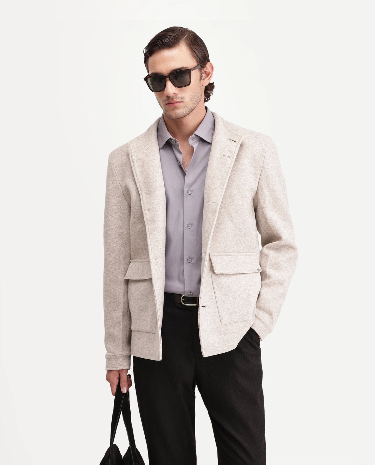 Rare Rabbit Mens Obet Beige Polyester Blend High Neck Regular Plain Jacket