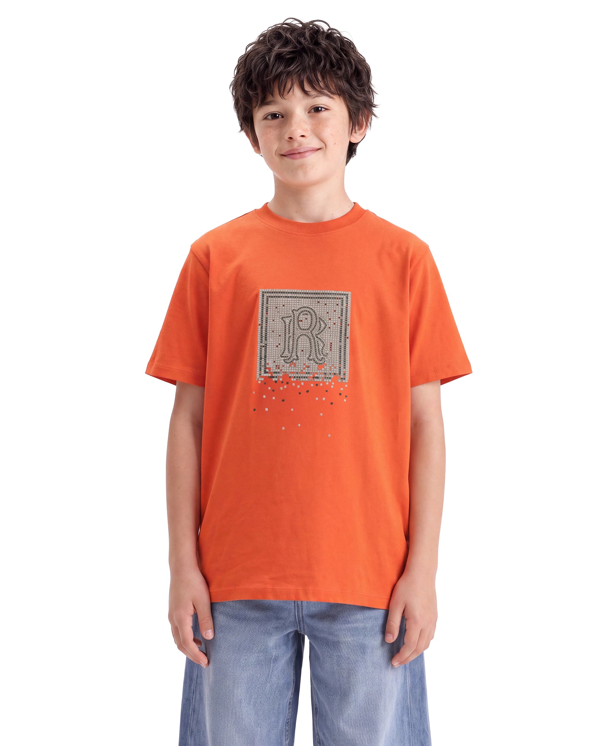 Rare Ones Kids Mezoc-K Orange Cotton Blend Regular Graphic Print T-Shirt