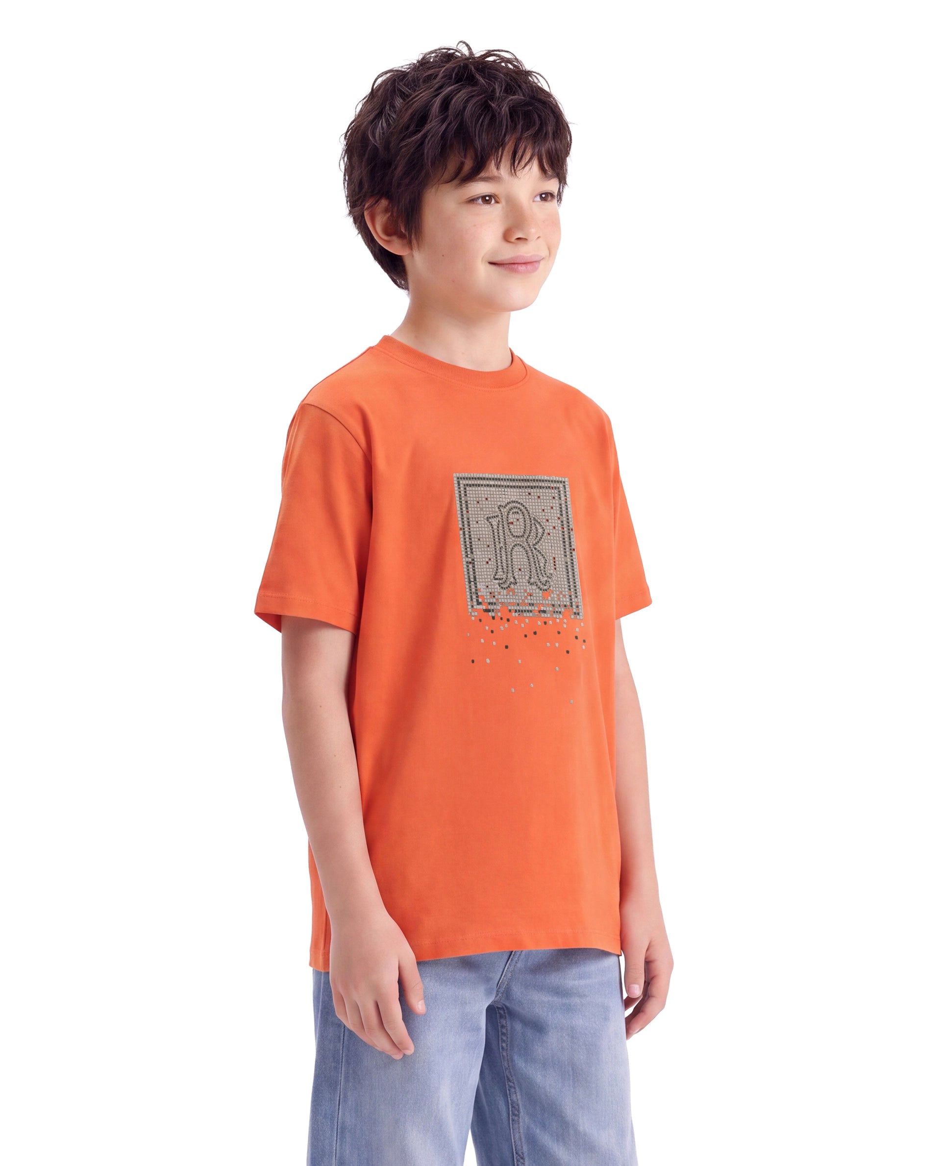 Rare Ones Kids Mezoc-K Orange Cotton Blend Regular Graphic Print T-Shirt