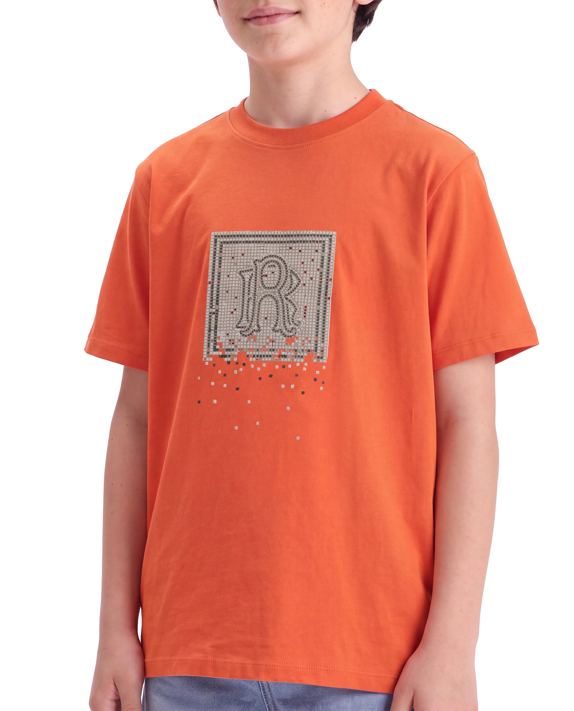 Rare Ones Kids Mezoc-K Orange Cotton Blend Regular Graphic Print T-Shirt