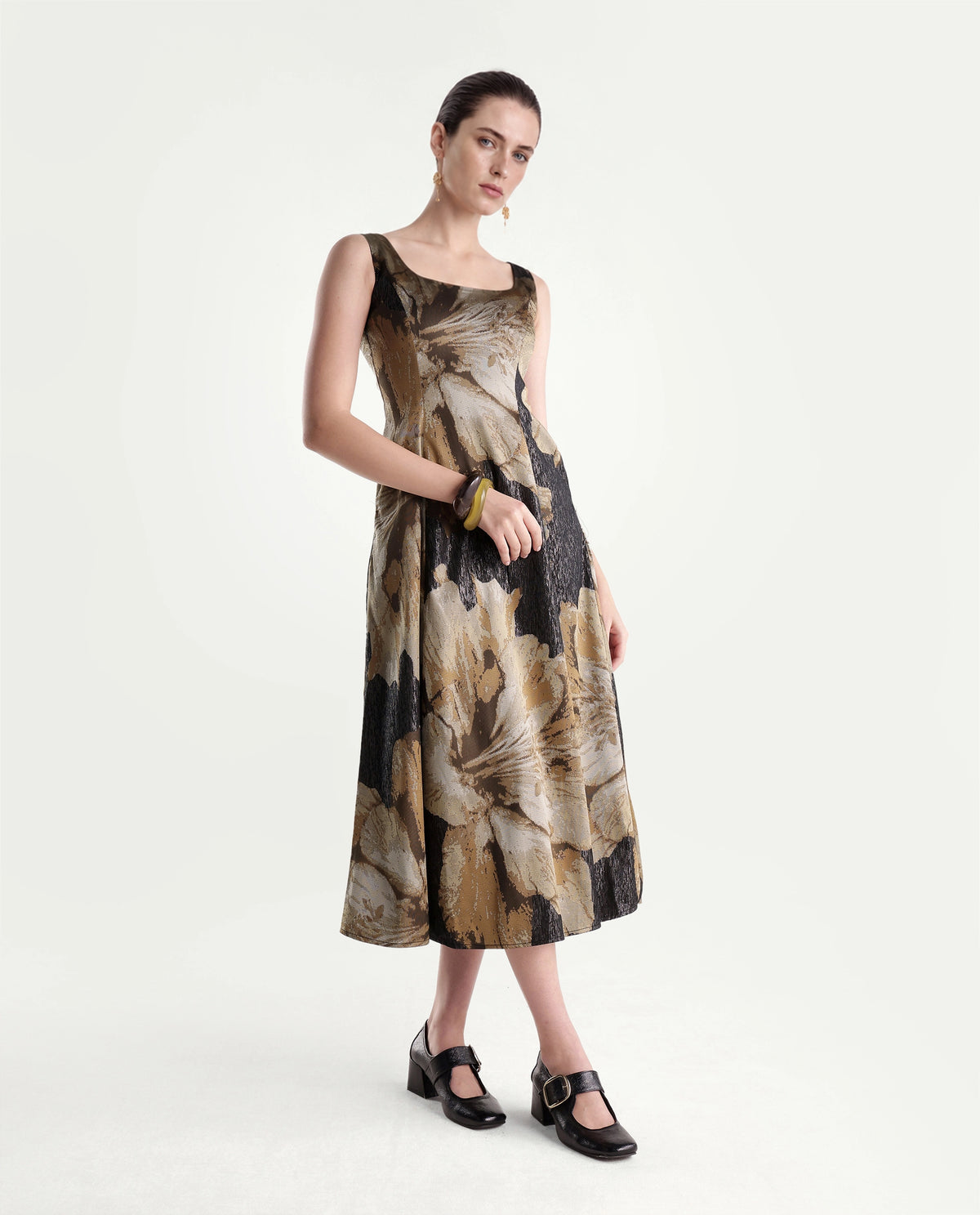 Rareism Womens Xabi Brown Polyester Blend Square Neck Sheath Floral Print Dress