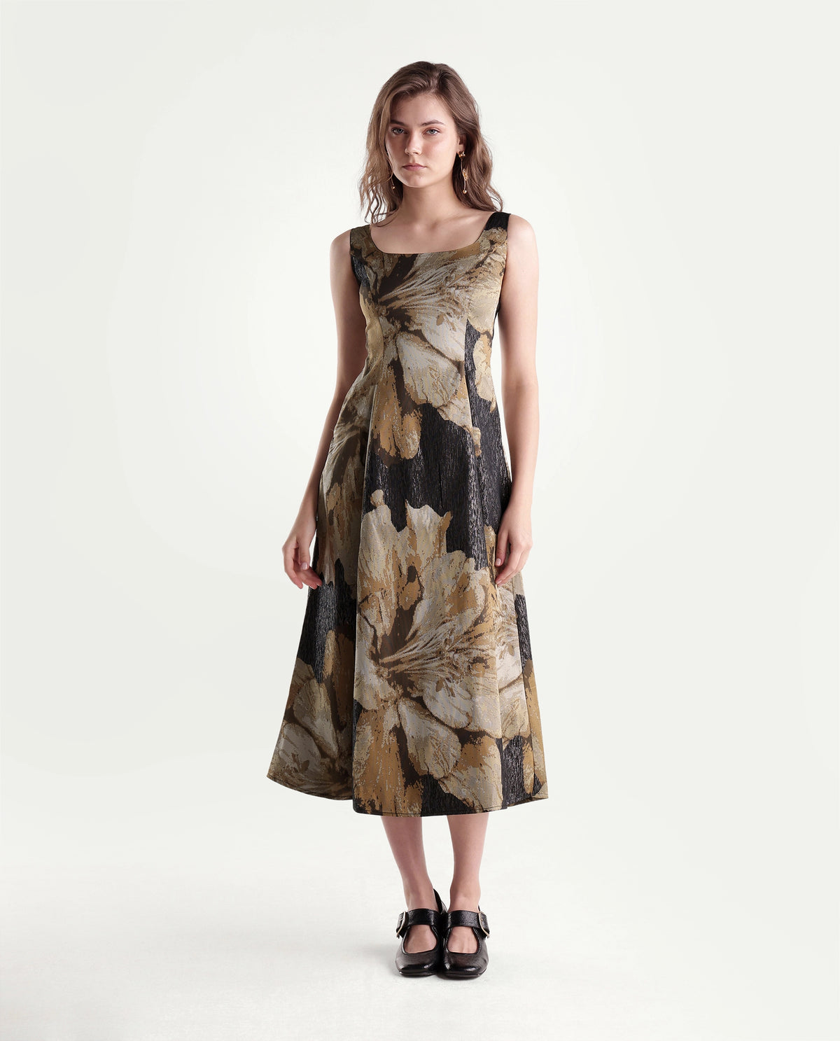 Rareism Womens Xabi Brown Polyester Blend Square Neck Sheath Floral Print Dress