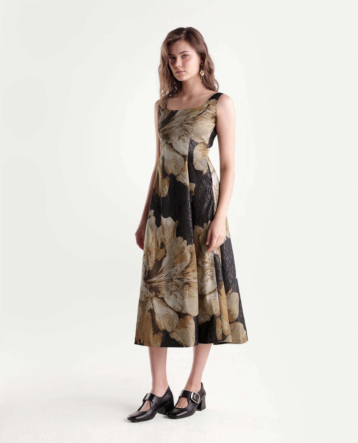 Rareism Womens Xabi Brown Polyester Blend Square Neck Sheath Floral Print Dress